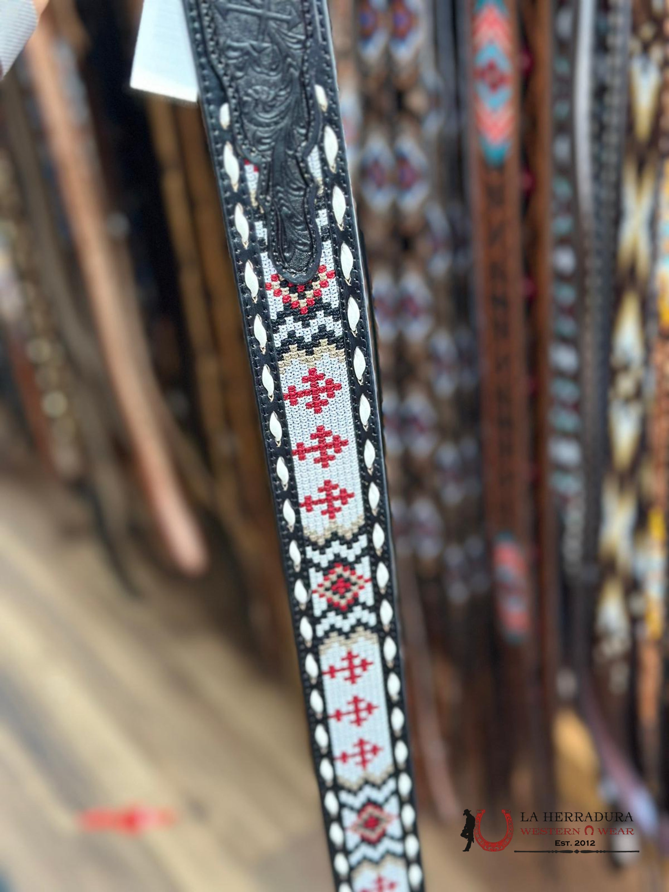 Cinturon Nocona Belt Co. Para Hombre Azteca White / Red Cinturones Hombres