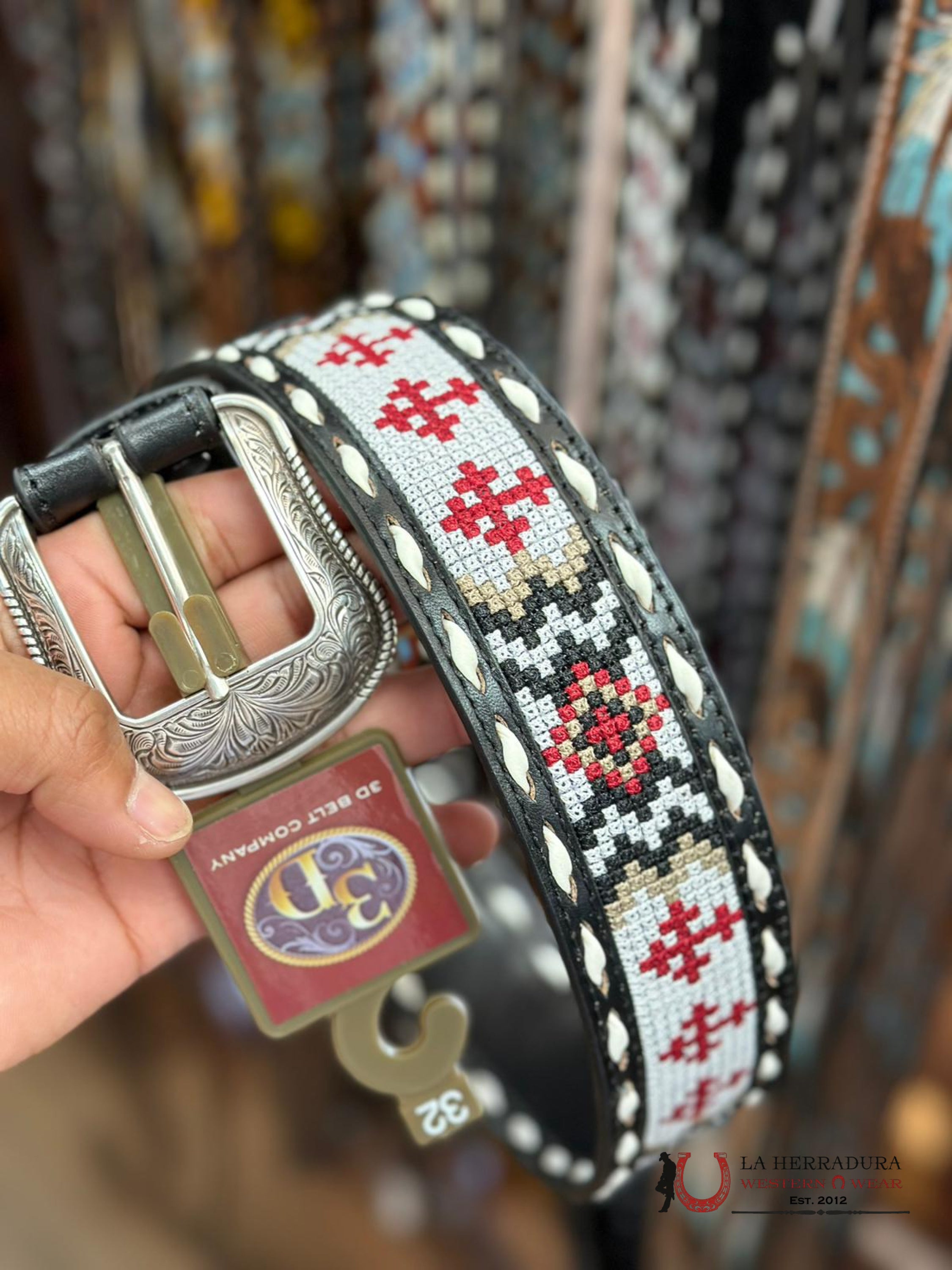 Cinturon Nocona Belt Co. Para Hombre Azteca White / Red Cinturones Hombres