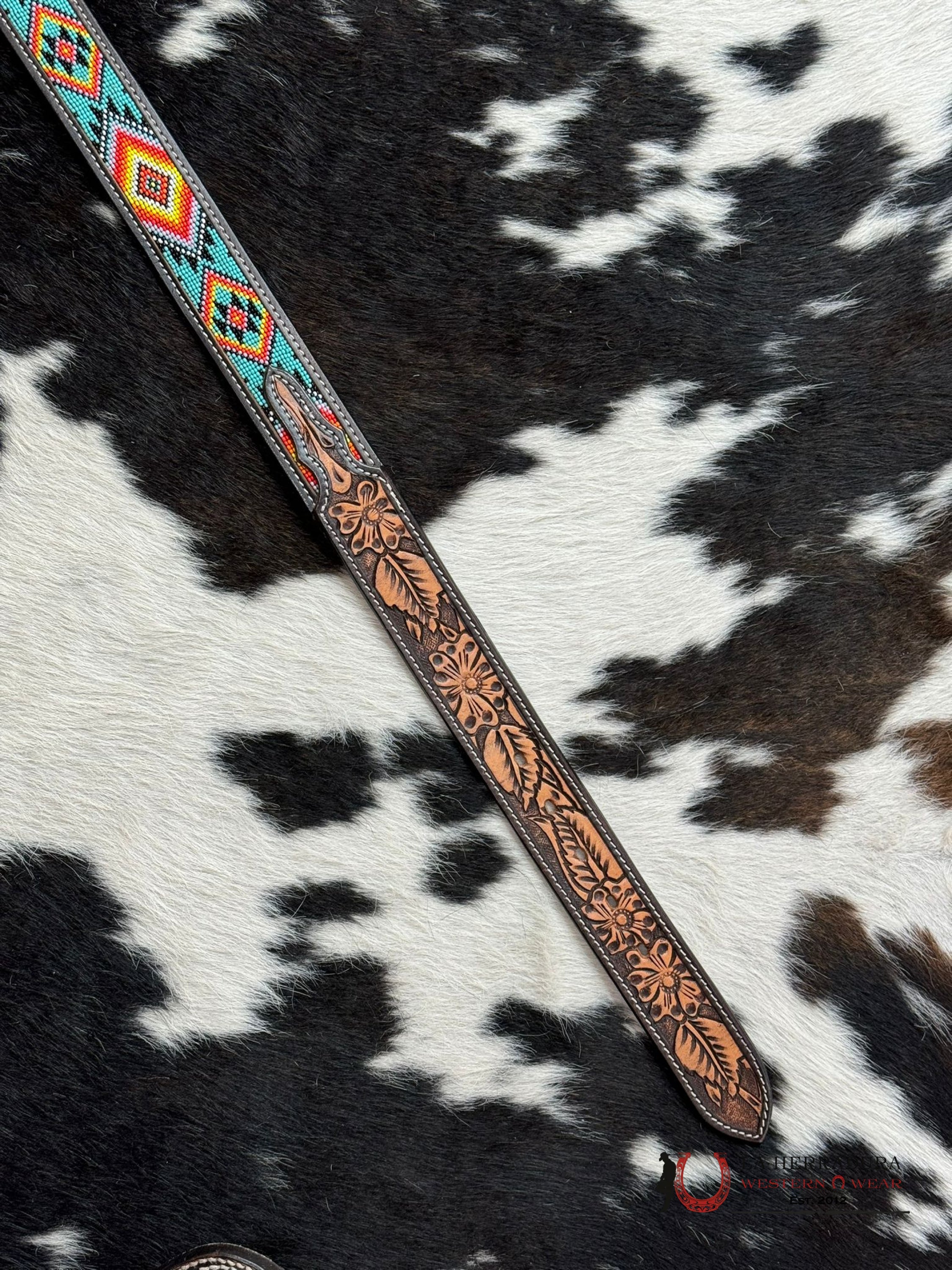 Cinturón Tooled Turquoise Beaded Western Style Cinturones Hombres