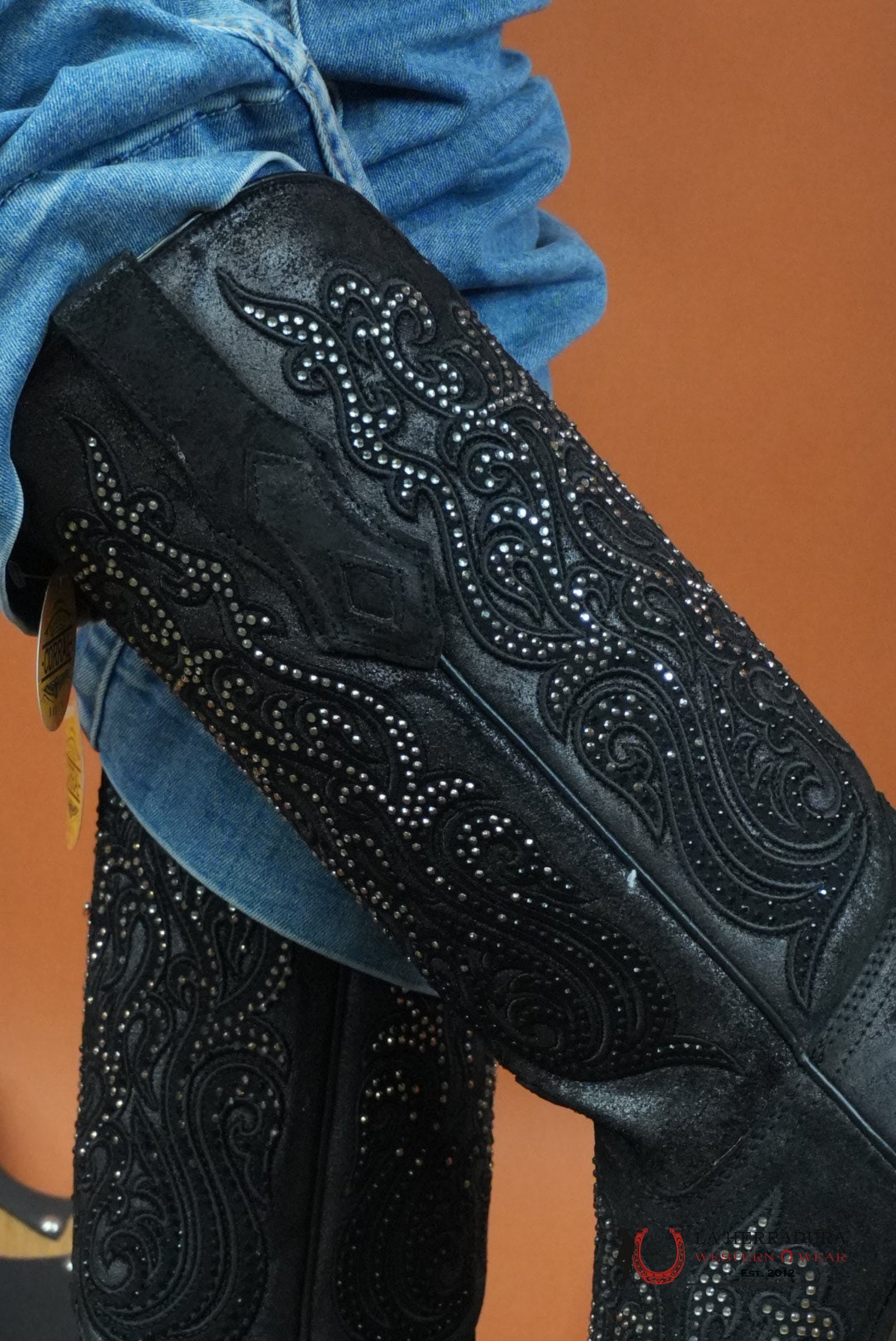CORRAL BLACK EMBROIDERY & CRYSTALS POINT TOE BOOT C4100 BOTAS MUJERES