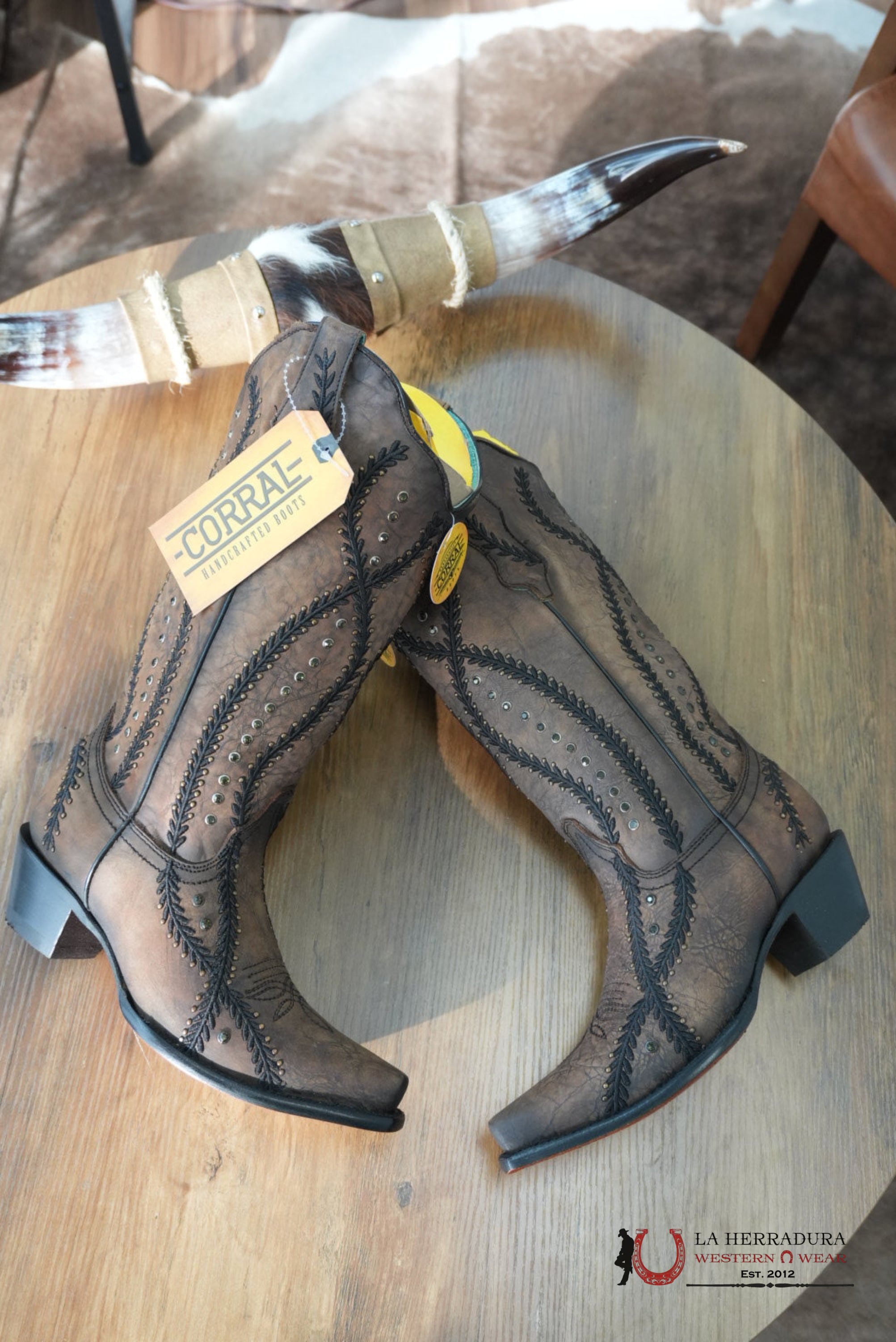 WOMENS CORRAL BROWN/BLACK EMB. CRYSTALS BOTAS MUJERES