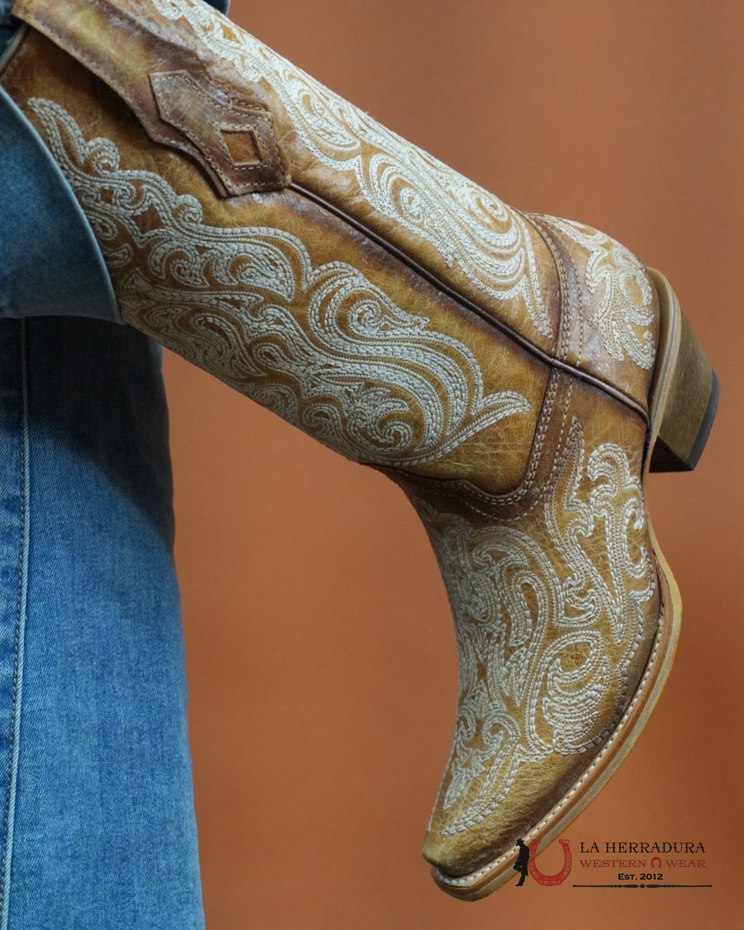 WOMENS CORRAL CRACKLED STRAW BLUE LIMINISCENT EMBROIDERY C4144 BOTAS MUJERES