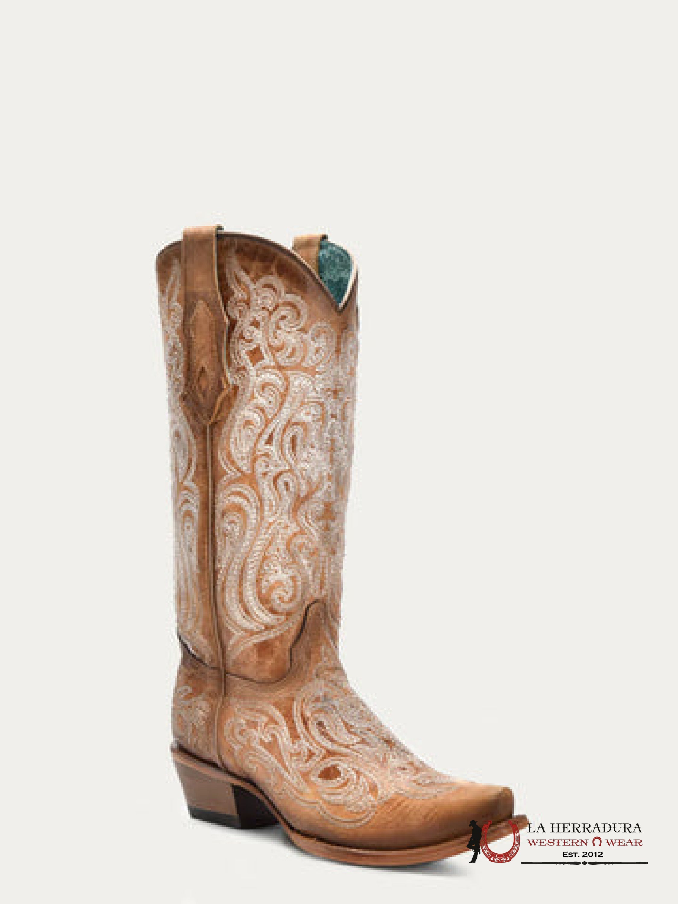 WOMENS CORRAL CRACKLED STRAW BLUE LIMINISCENT EMBROIDERY C4144 BOTAS MUJERES