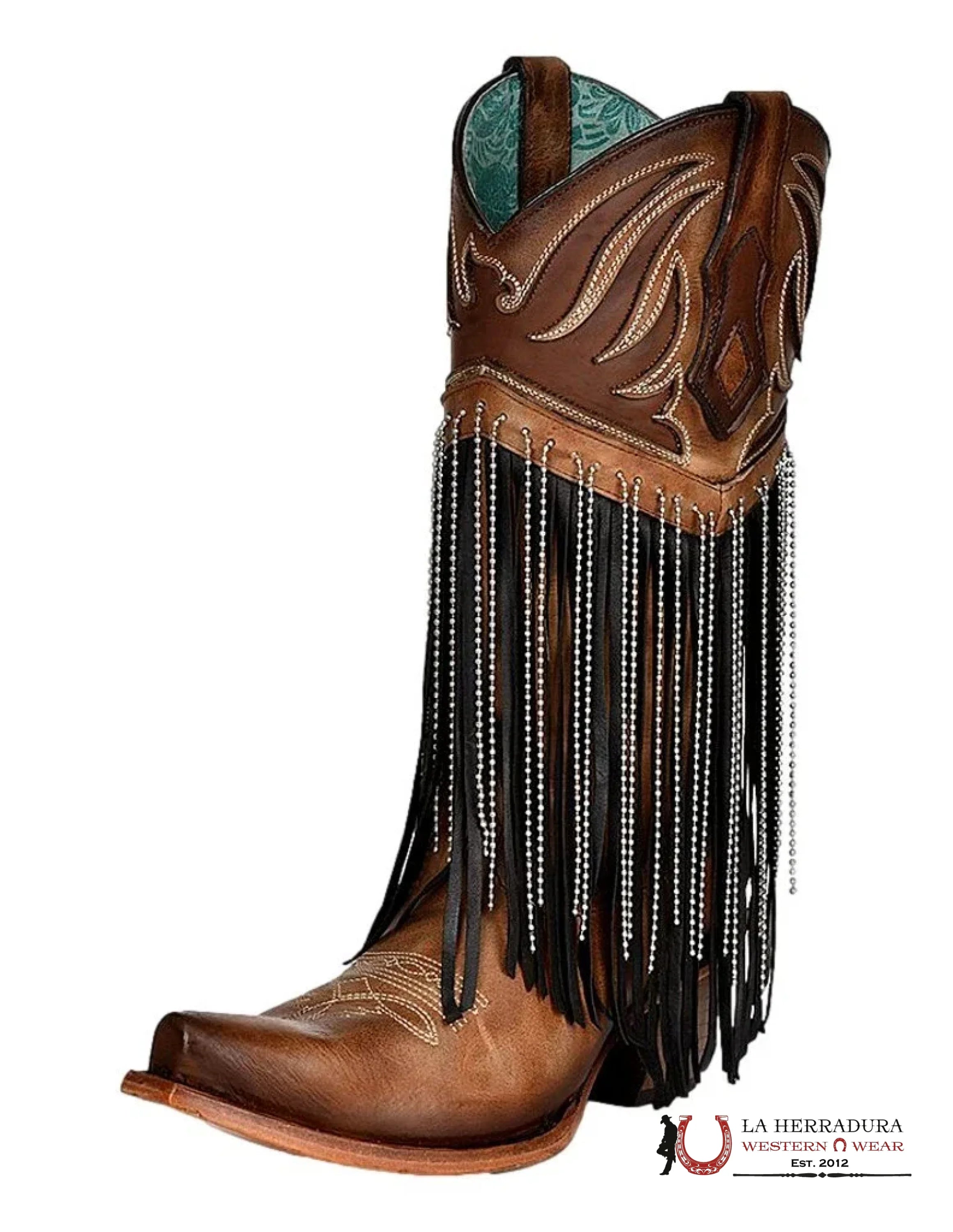 CORRAL.D HONEY INLAY & EMBROIDERY & FRINGES STAIN POINT TOE -C4016 BOTAS MUJERES
