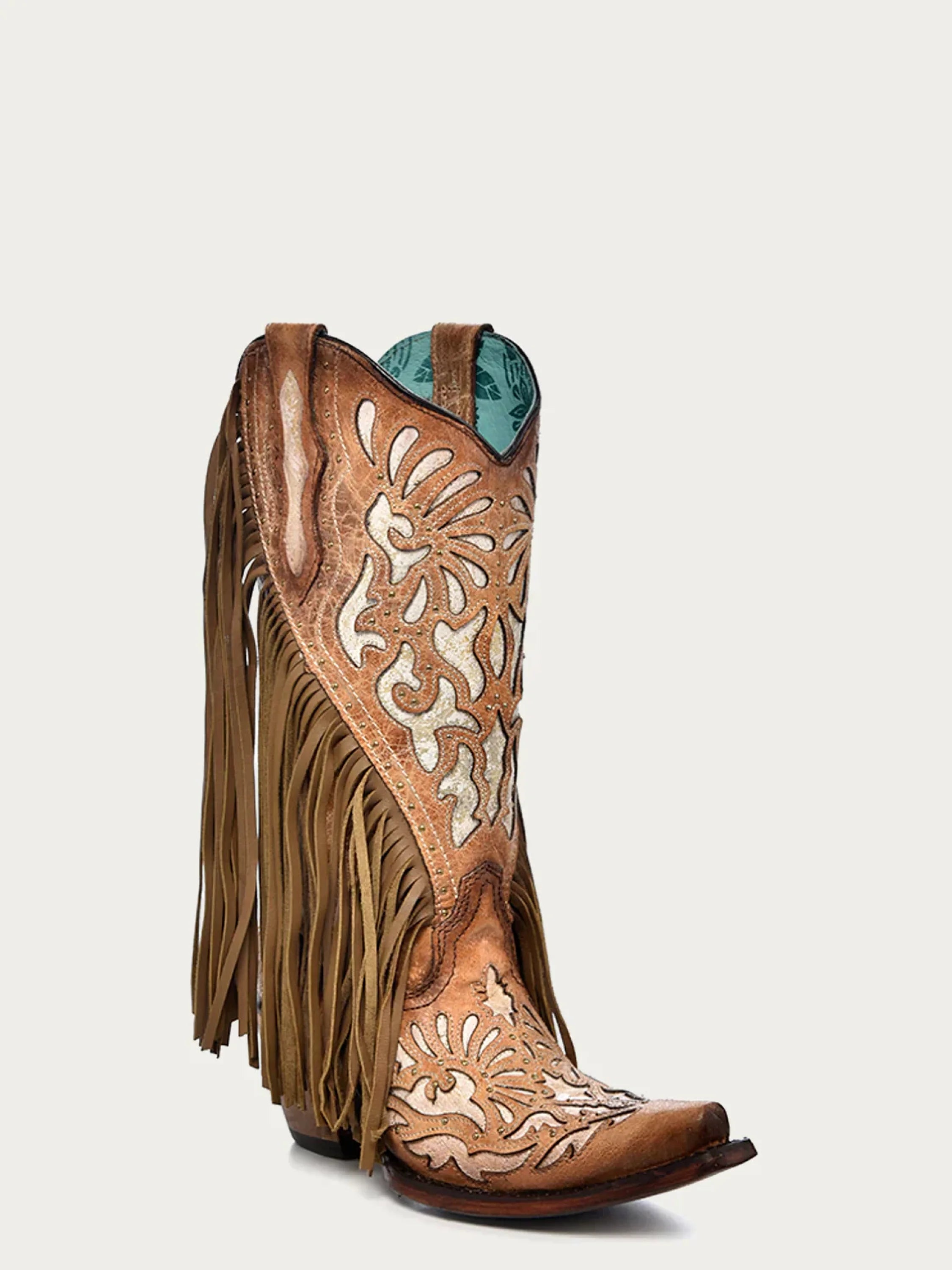 CORRAL HONEY EMBROIDERY & FRINGE POINT TOE - C3766 BOTAS MUJERES