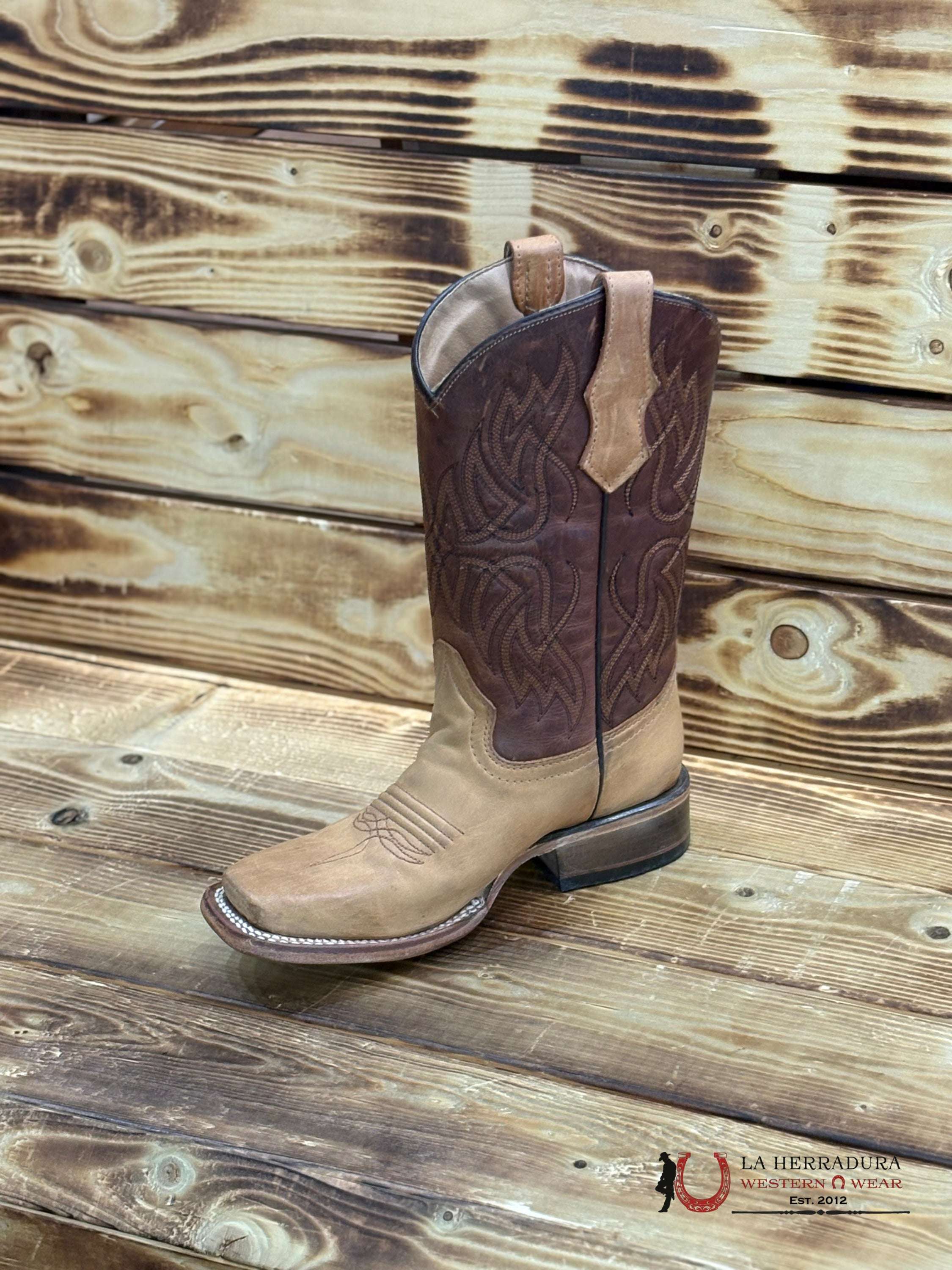 CORRAL KIDS TN HONEY/BROWN EMBROIDERY SQ. TOE -J7105 NIÑOS