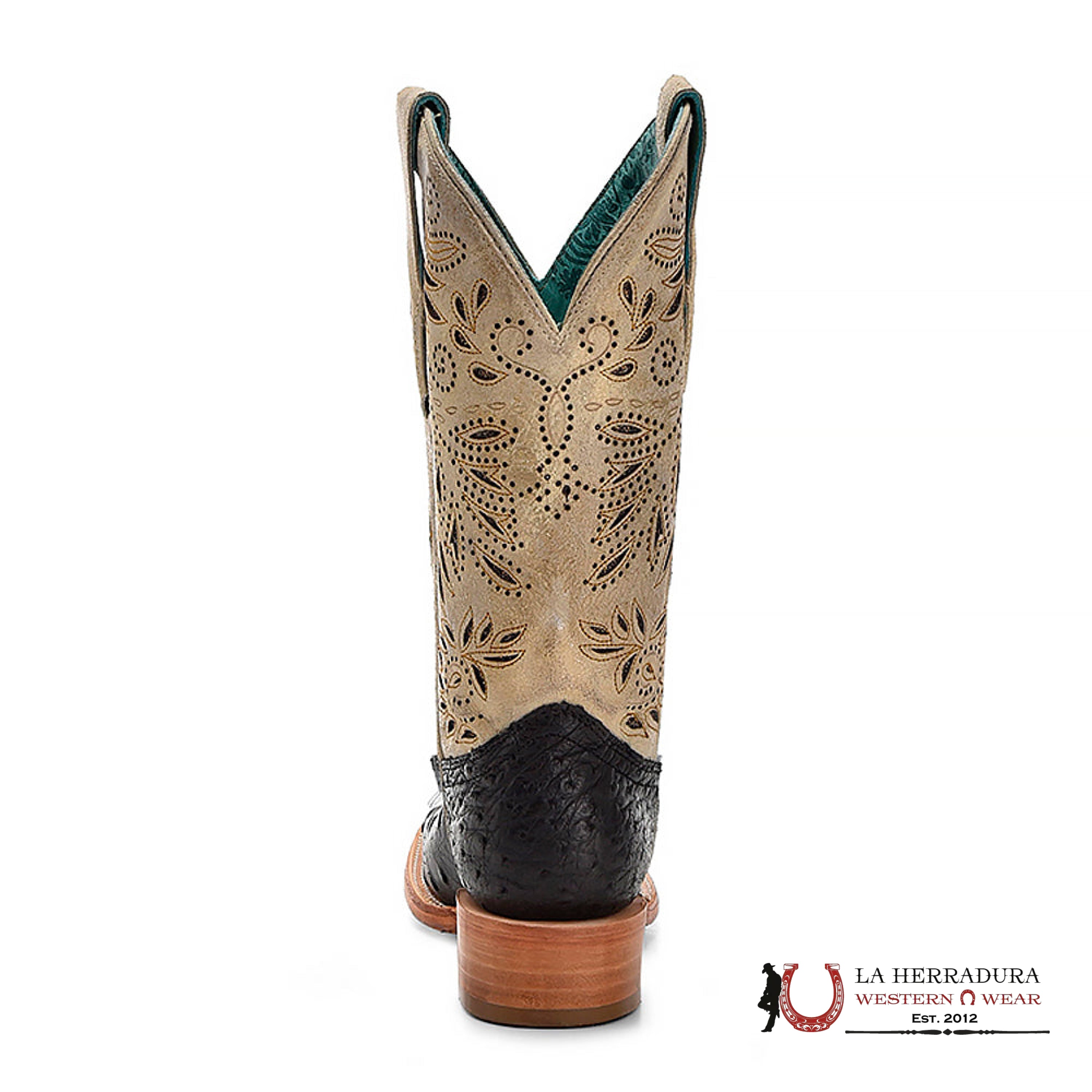 CORRAL LD BLACK/BONE OSTRICH EMBROIDERY & GLITTER SQ. TOE A4530 BOTAS MUJERES