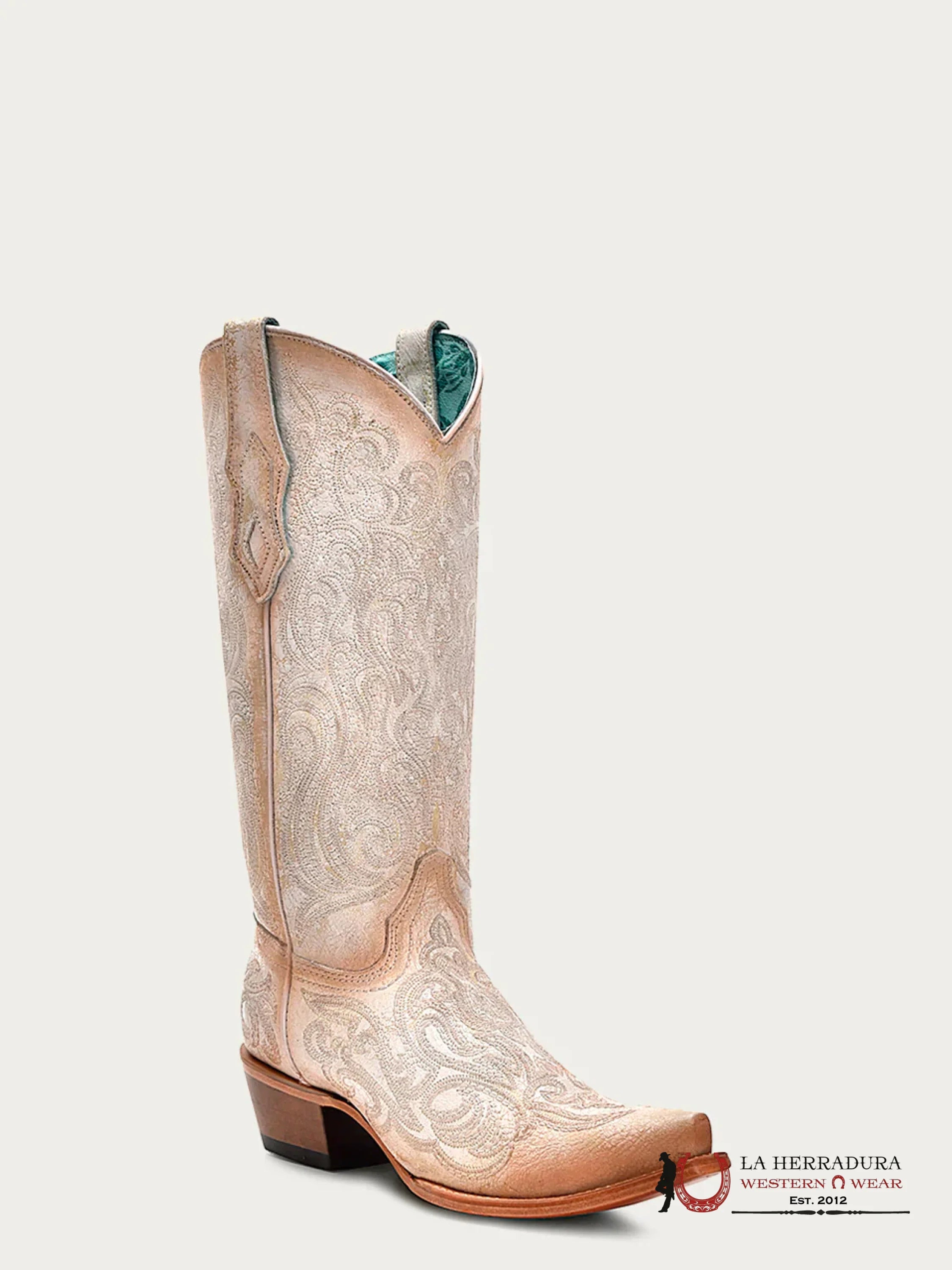 CORRAL LD CRACKLED WHITE-PINK LUMINESCENT EMBROIDERY -C4143 BOTAS MUJERES