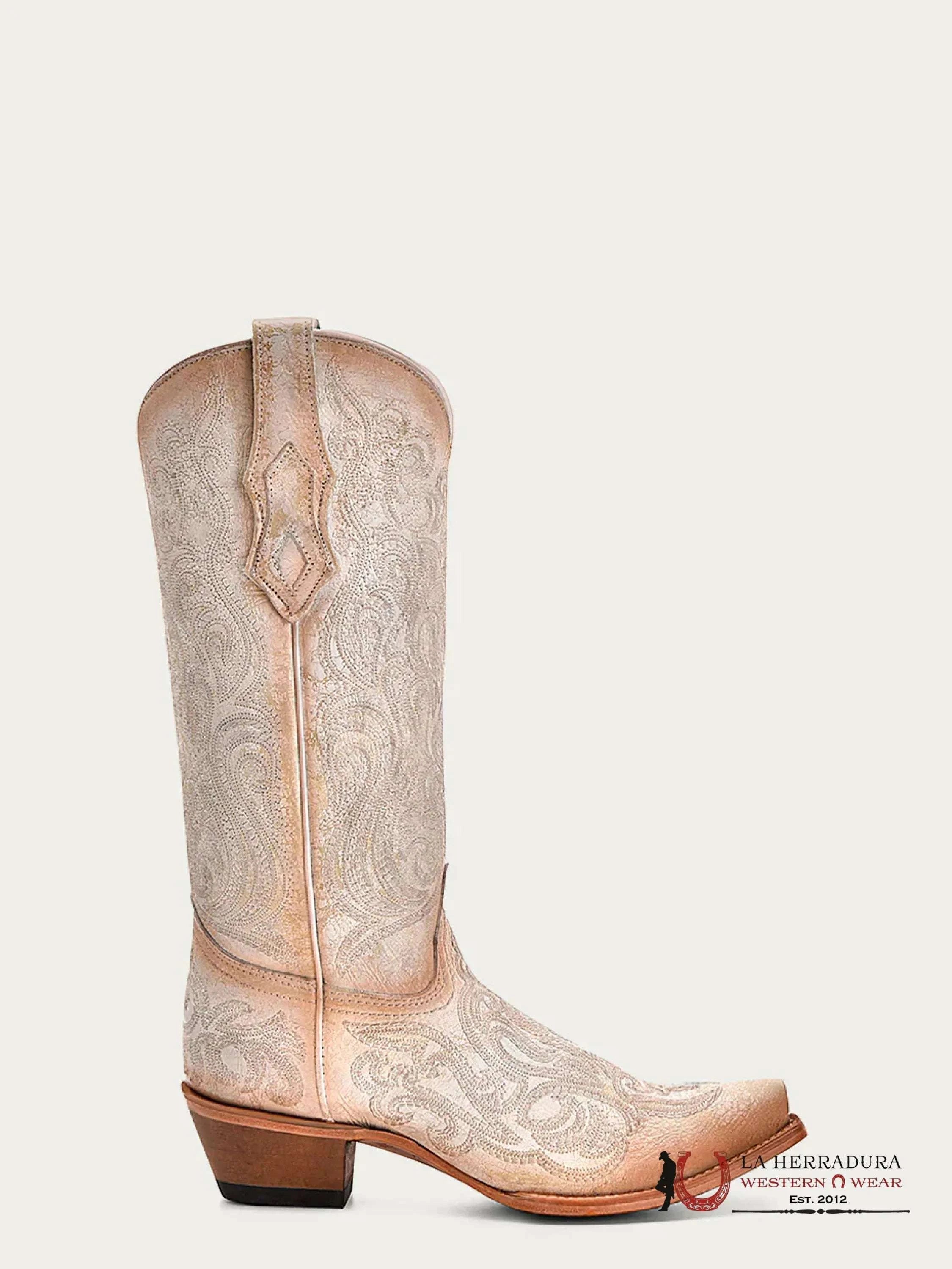 CORRAL LD CRACKLED WHITE-PINK LUMINESCENT EMBROIDERY -C4143 BOTAS MUJERES