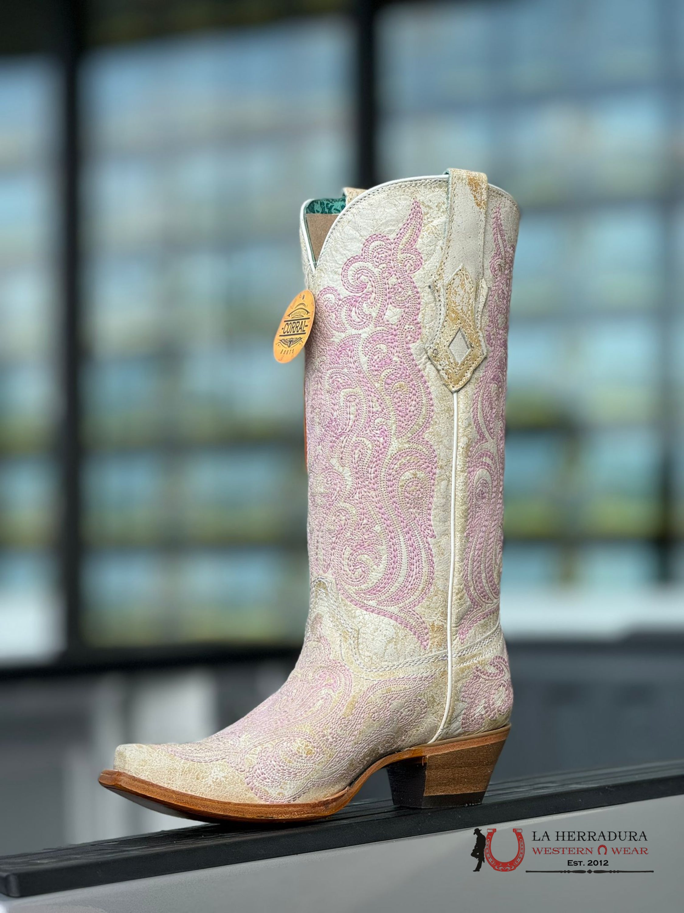 Corral Ld Crackled White Pink Luminescent Embroidered C4143 Botas Mujeres