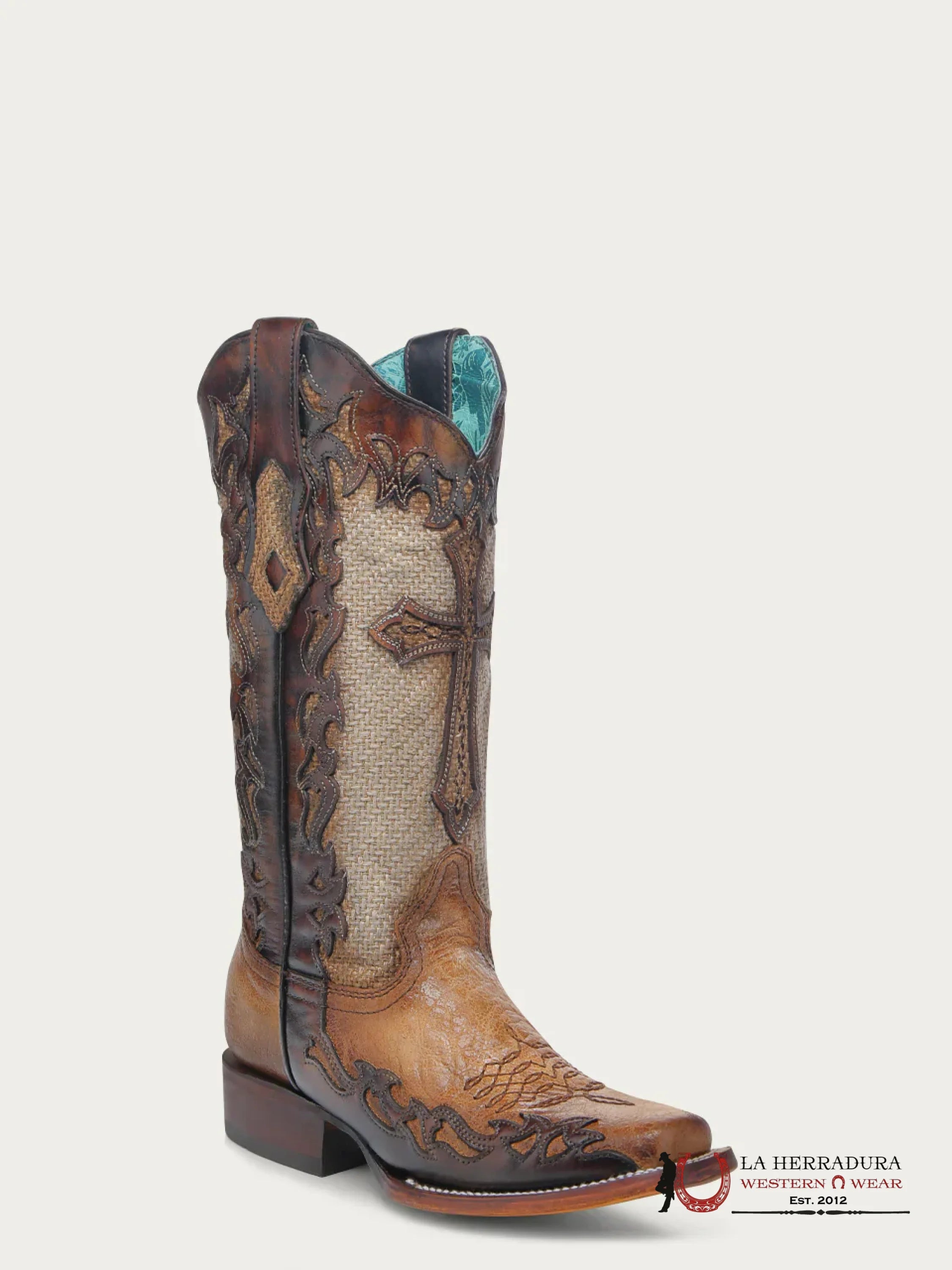 CORRAL LD SAND JUTE & CROSS OVERLAY WIDE SQ. TOE A4744 BOTAS MUJERES