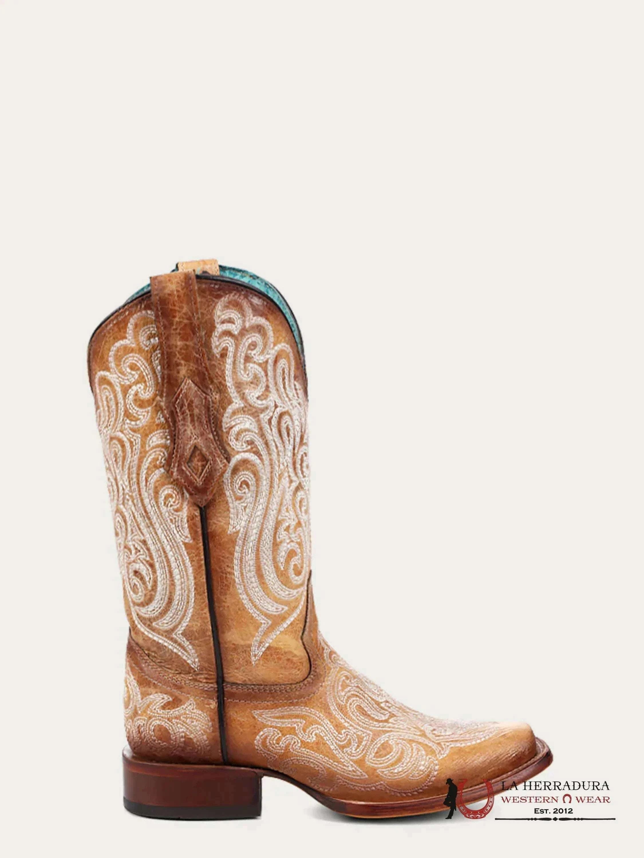 CORRAL LD STRAW-BLUE LUMINESCENT EMBROIDERY SQ. TOE -A4580 BOTAS MUJERES