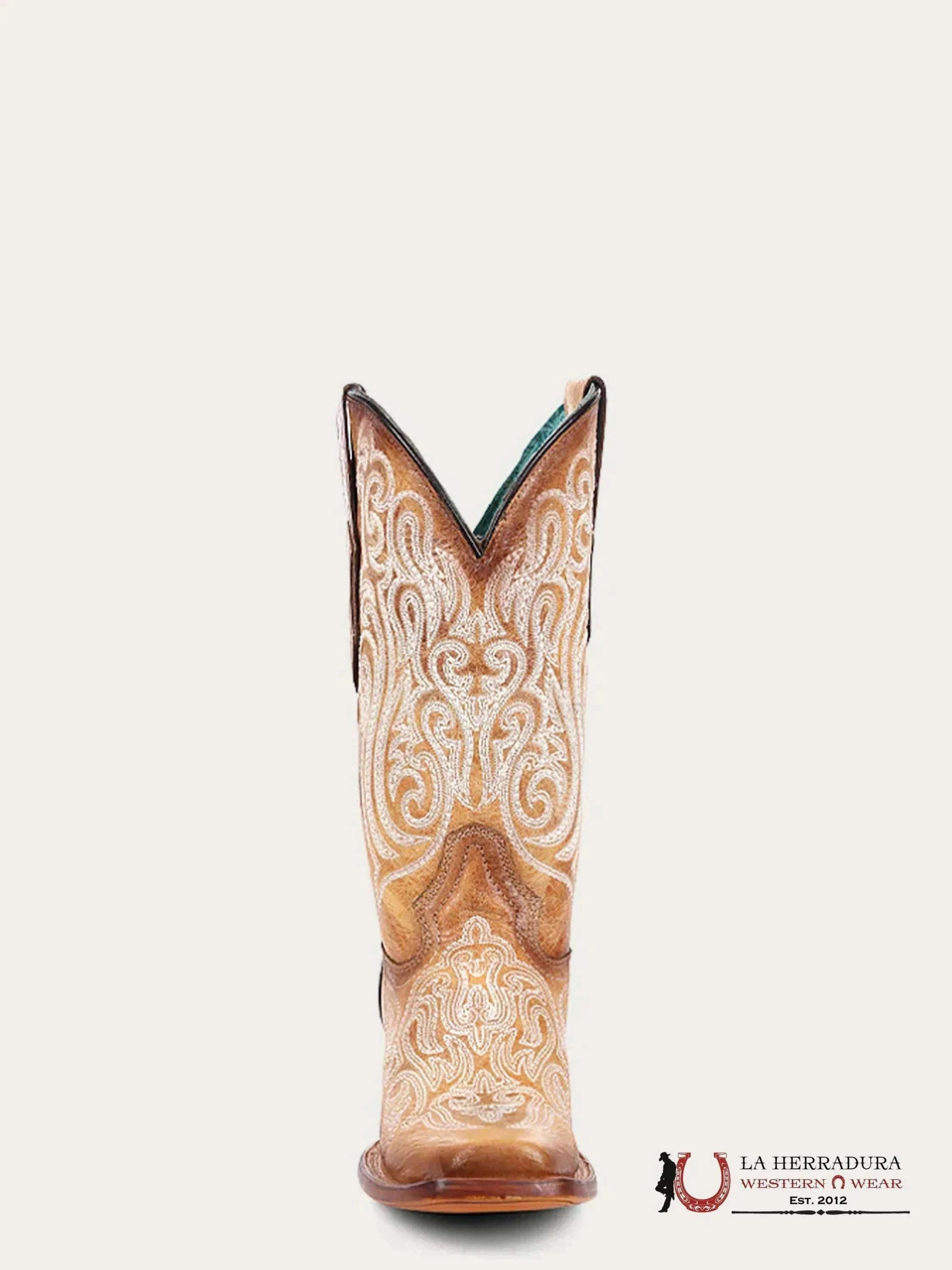 CORRAL LD STRAW-BLUE LUMINESCENT EMBROIDERY SQ. TOE -A4580 BOTAS MUJERES
