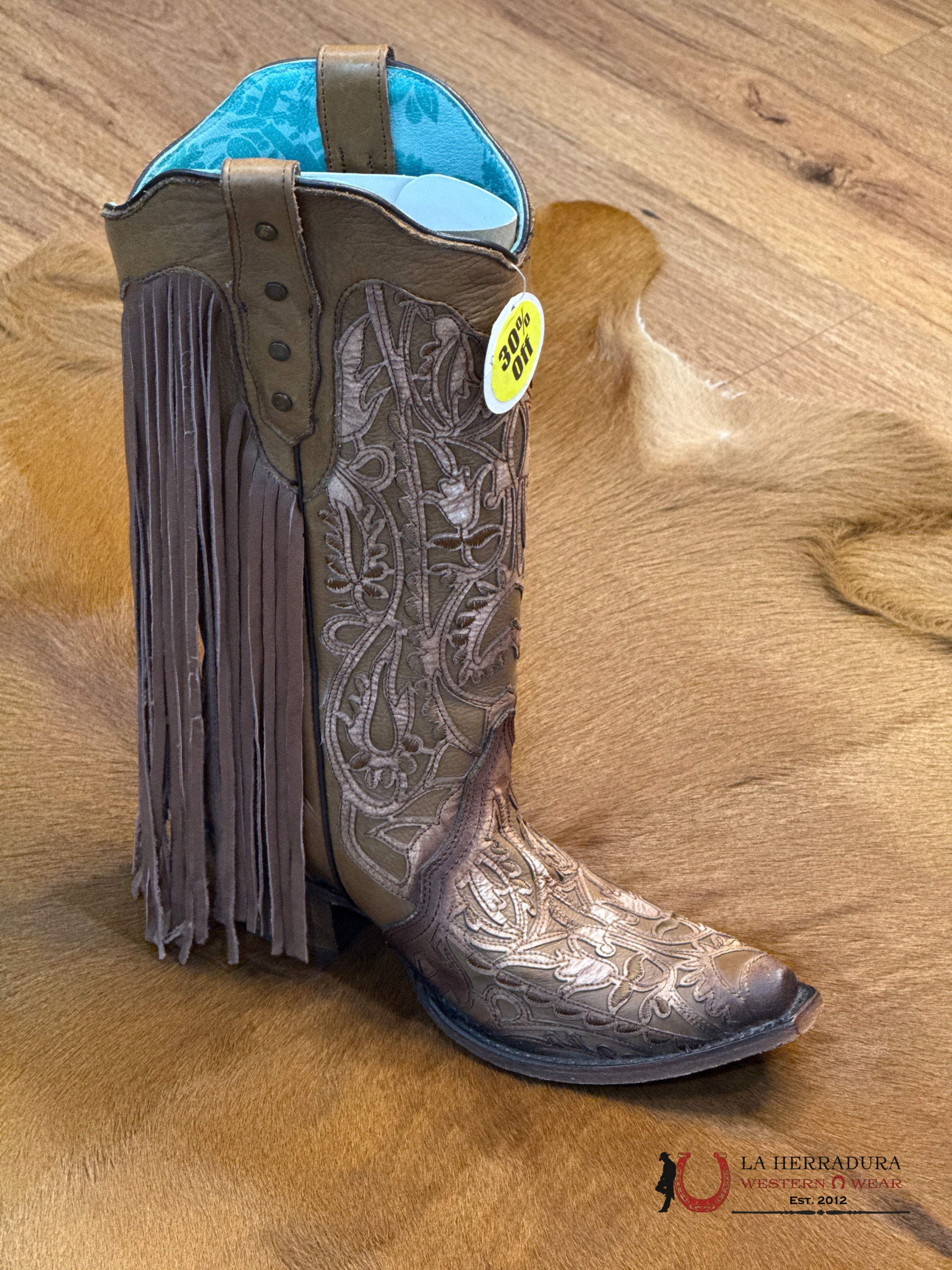 CORRAL LD WHISKEY FLORAL INLAY AND EMBROIDERY C3673 BOTAS MUJERES