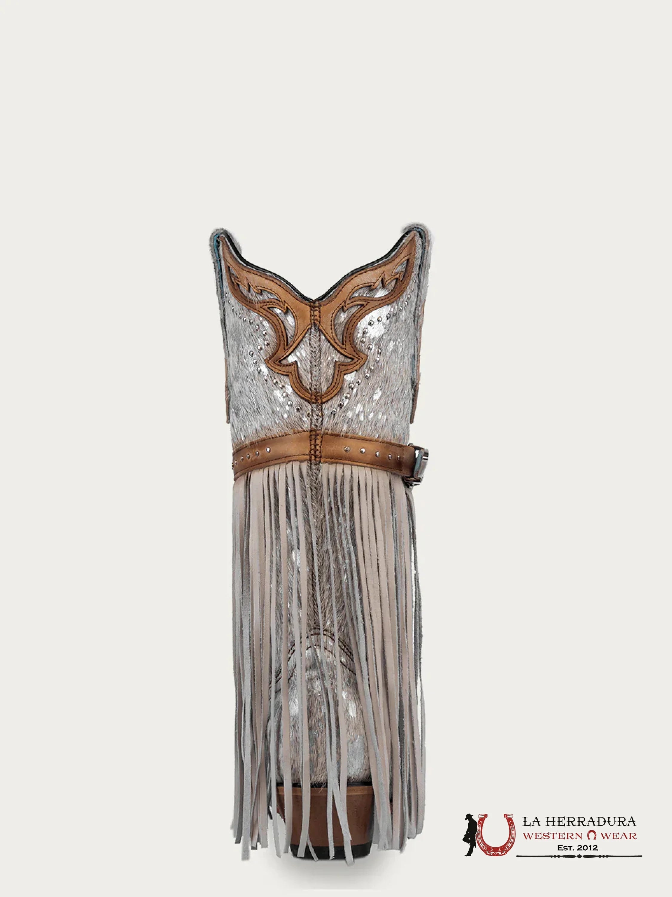 CORRAL LD WHITE FUR HARNESS & STUDS & LAMB FRINGES POINT TOE -C4081 BOTAS MUJERES