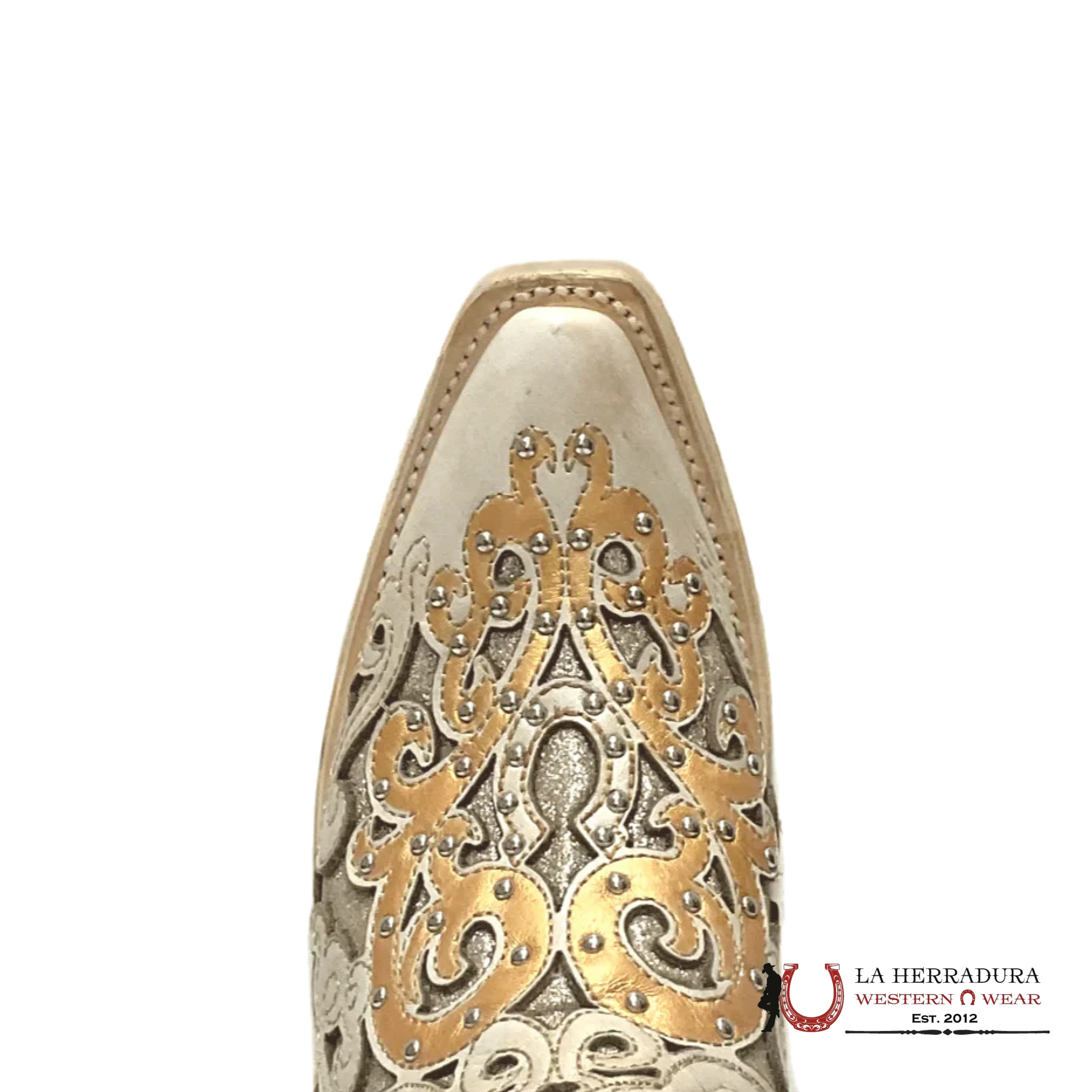 CORRAL LD WHITE GLITTER INLAY & BULL SKULL EMBROIDERY POINT TOE -A4408 BOTAS MUJERES