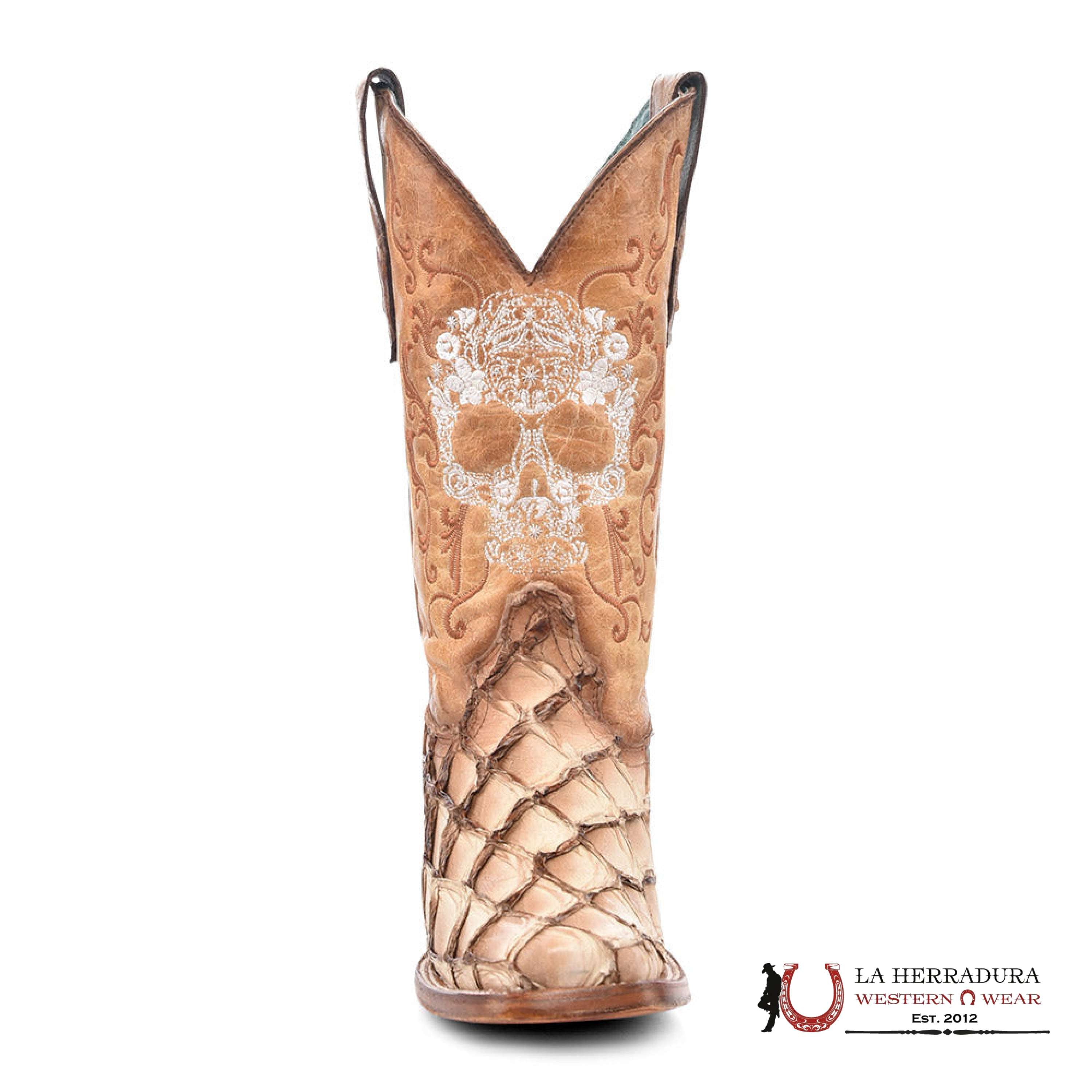 CORRAL SAND/BROWN FISH PIRARUCU EMBROIDERY A4575 BOTAS MUJERES