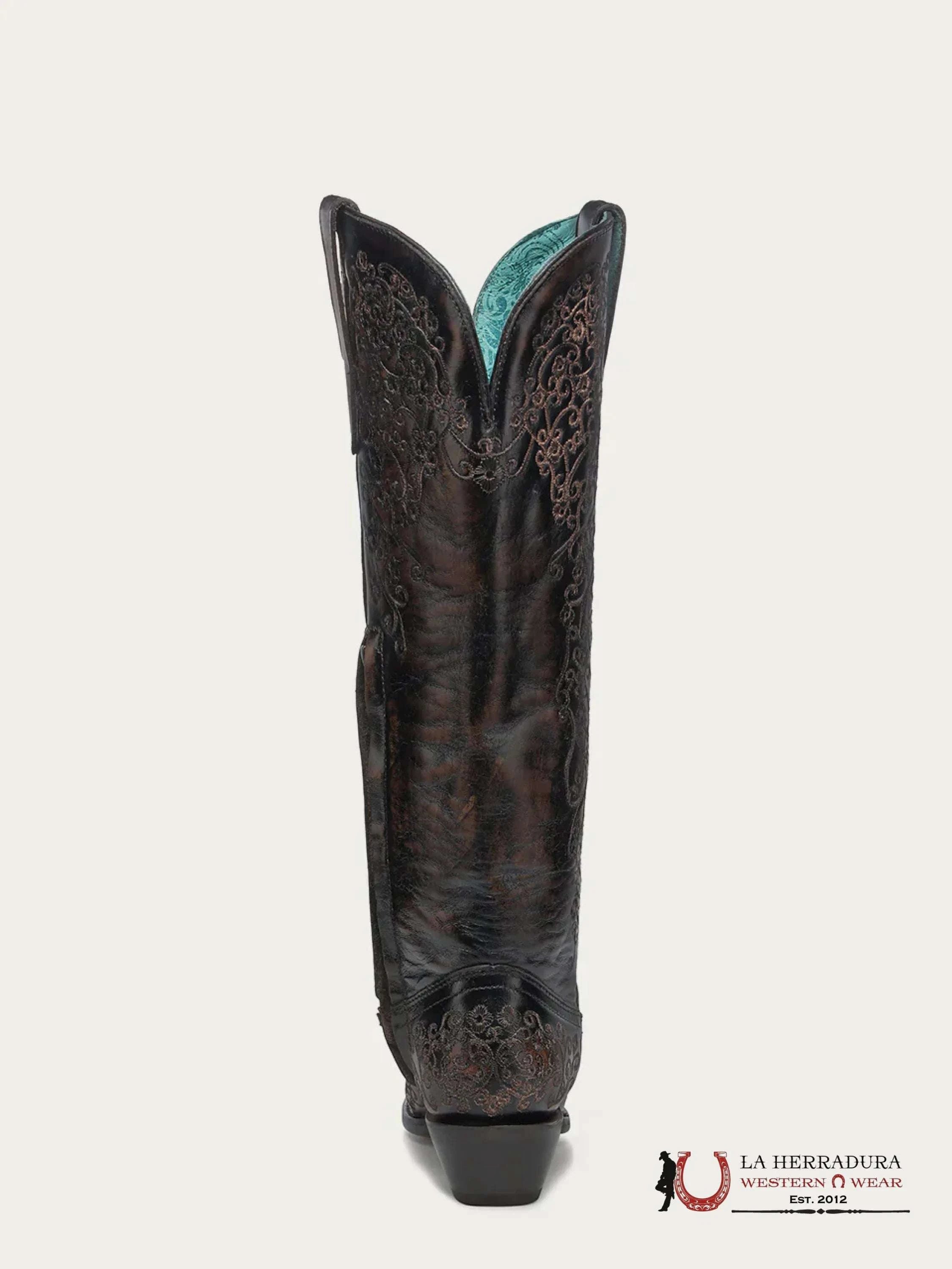 CORRAL TALL BOOT BLACK/HONEY FLORAL EMBROIDERY POINT TOE -A4789 BOTAS MUJERES