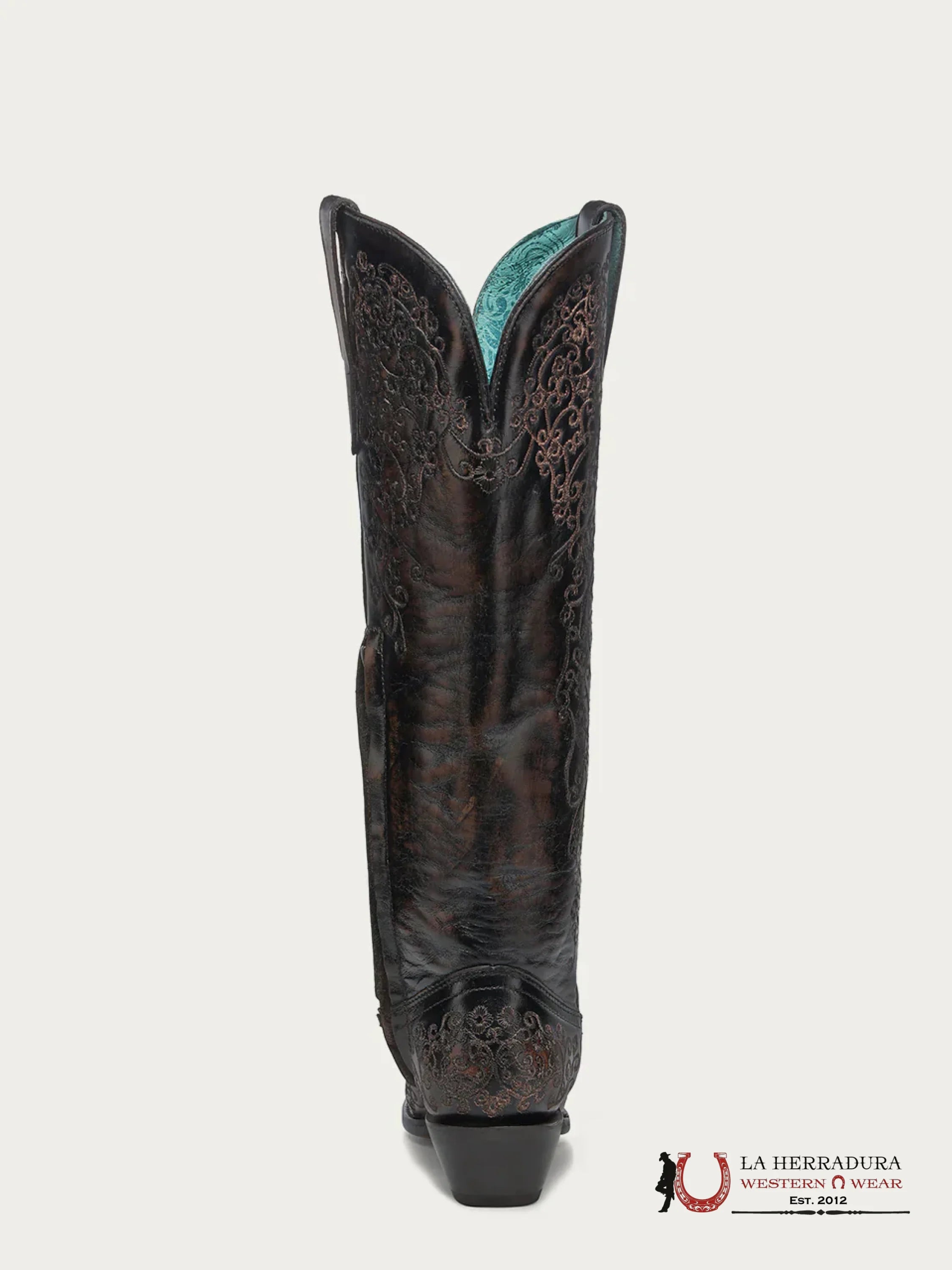 CORRAL TALL BOOT BLACK/HONEY FLORAL EMBROIDERY POINT TOE -A4789 BOTAS MUJERES