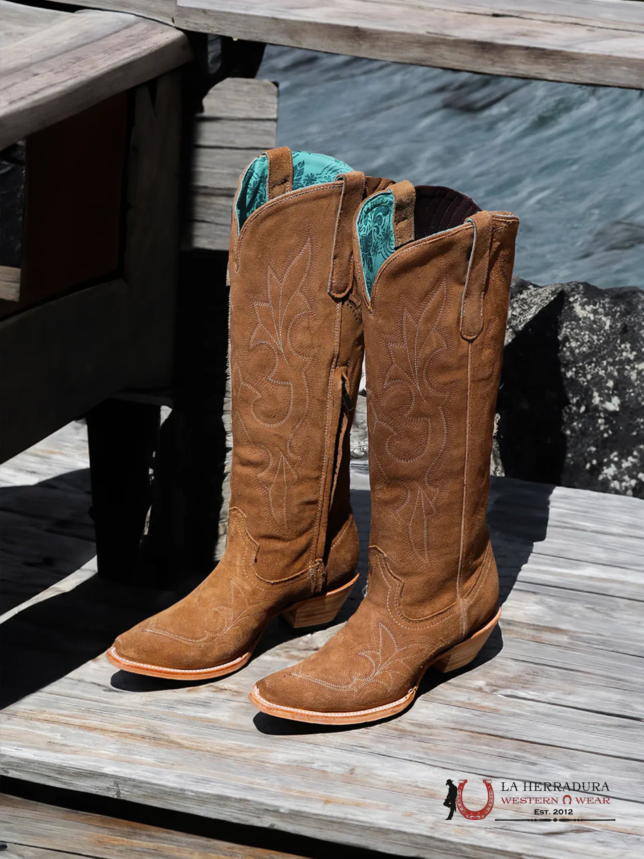 CORRAL TALL BOOT.D SAND SUEDE EMBROIDERY POINT TOE -A4438 BOTAS MUJERES