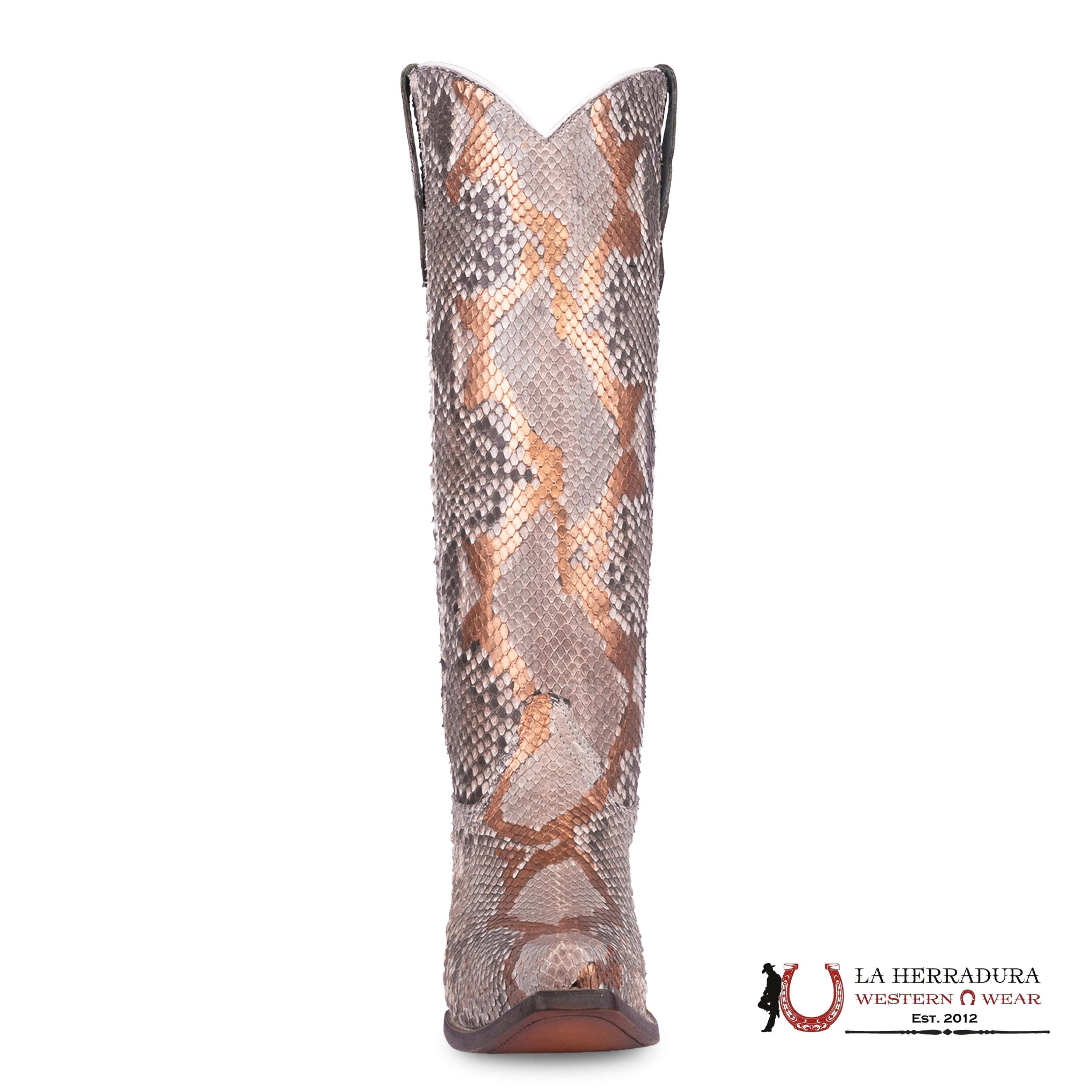 CORRAL TALL BOOT NATURAL/GOLDEN HAND PAINTED PYTHON POINT TOE C4037 BOTAS MUJERES