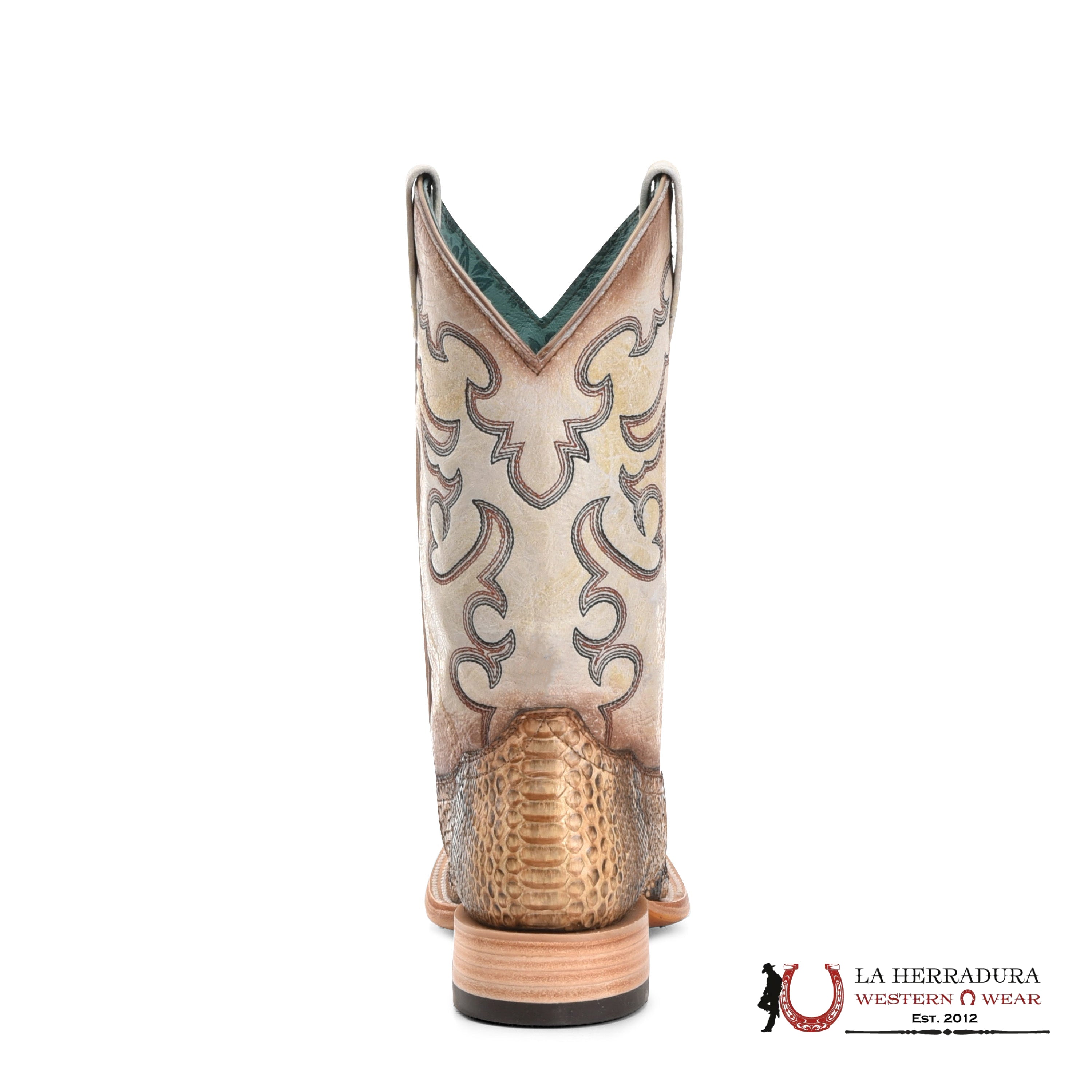 CORRAL TAUPE BEIGE PYTHON EMBROIDERY WIDE SQ. TOE B5007 BOTAS MUJERES