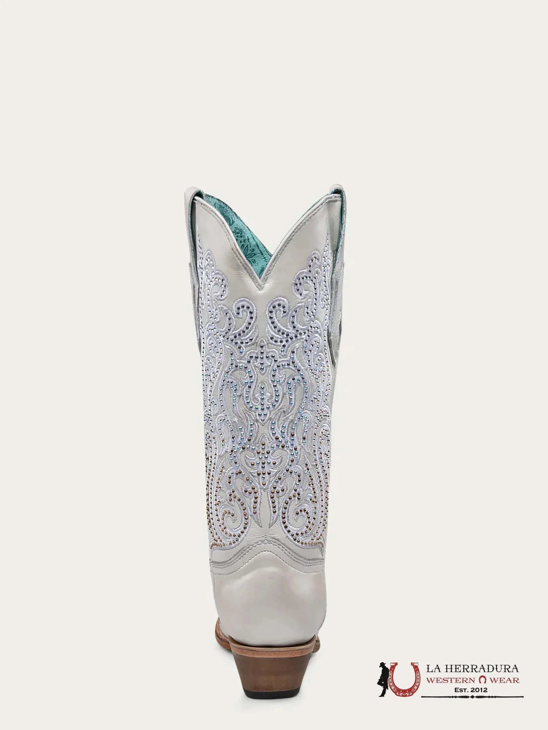 CORRAL WHITE EMBROIDERY & CRYSTALS POINT TOE -C4103 BOTAS MUJERES