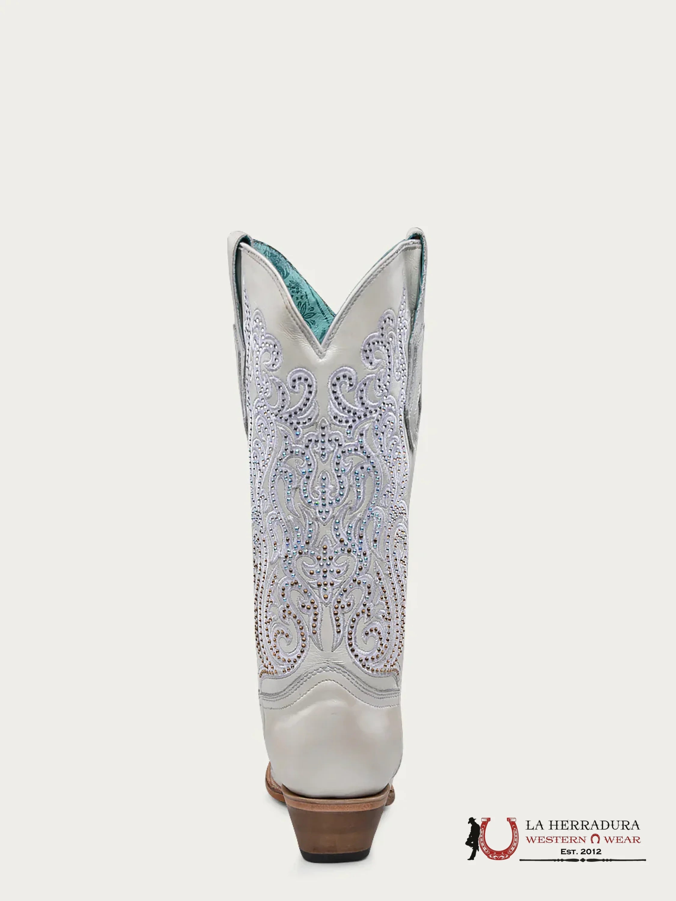 CORRAL WHITE EMBROIDERY & CRYSTALS POINT TOE -C4103 BOTAS MUJERES