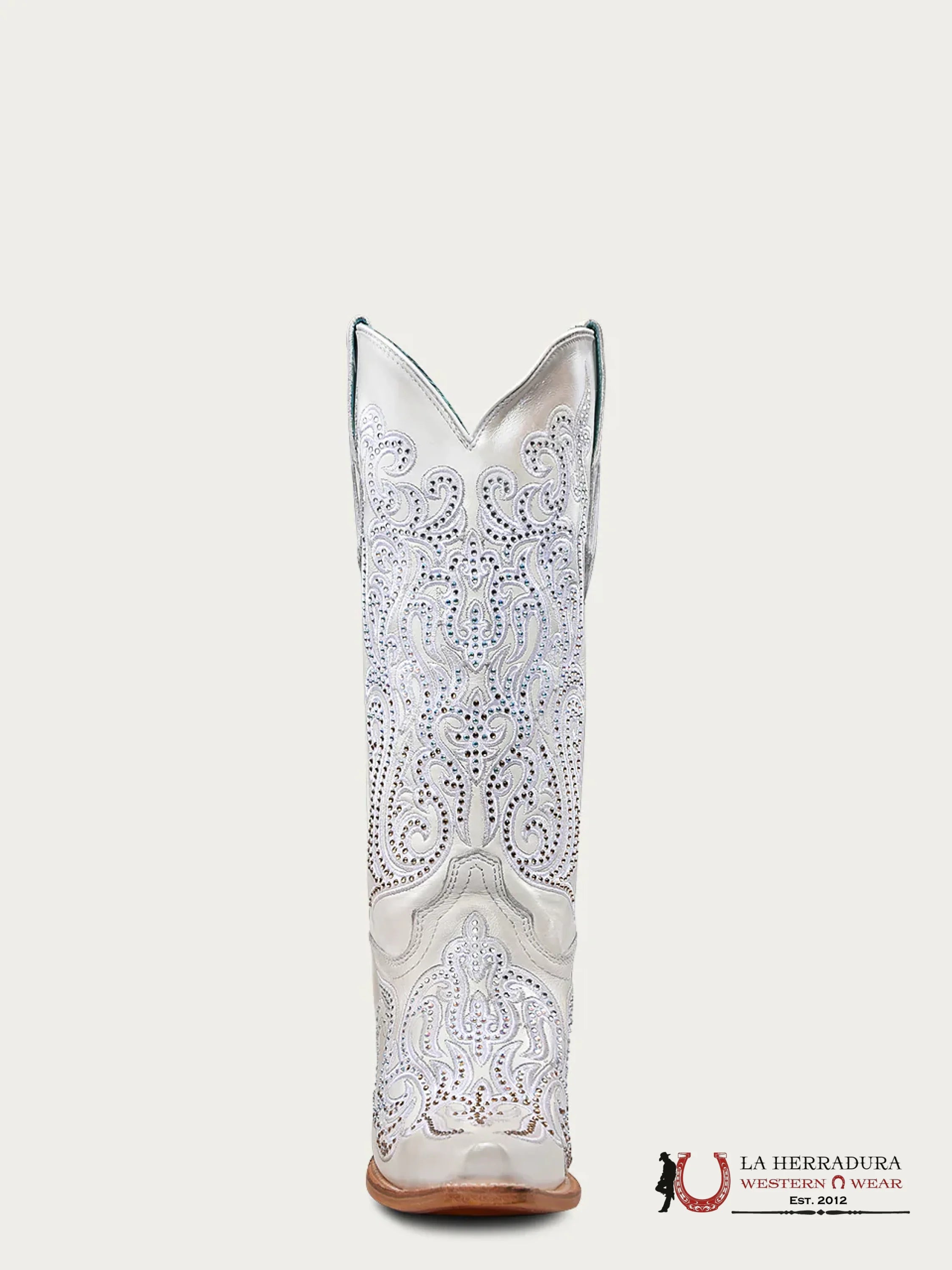 CORRAL WHITE EMBROIDERY & CRYSTALS POINT TOE -C4103 BOTAS MUJERES
