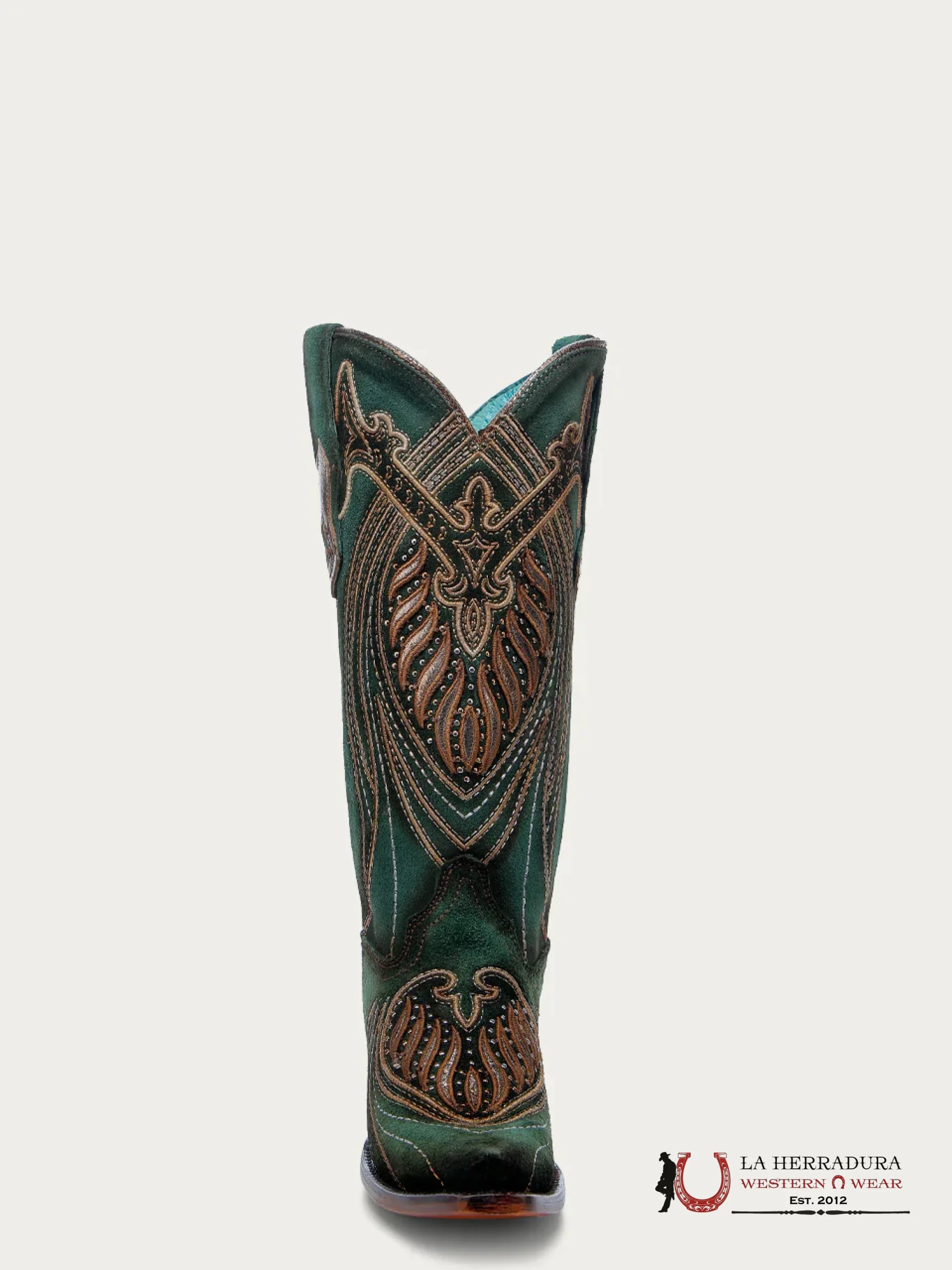 CORRAL WOMEN BOOT GREEN OVERLAY EMBROIDERY AND STUDS A4714 BOTAS MUJERES
