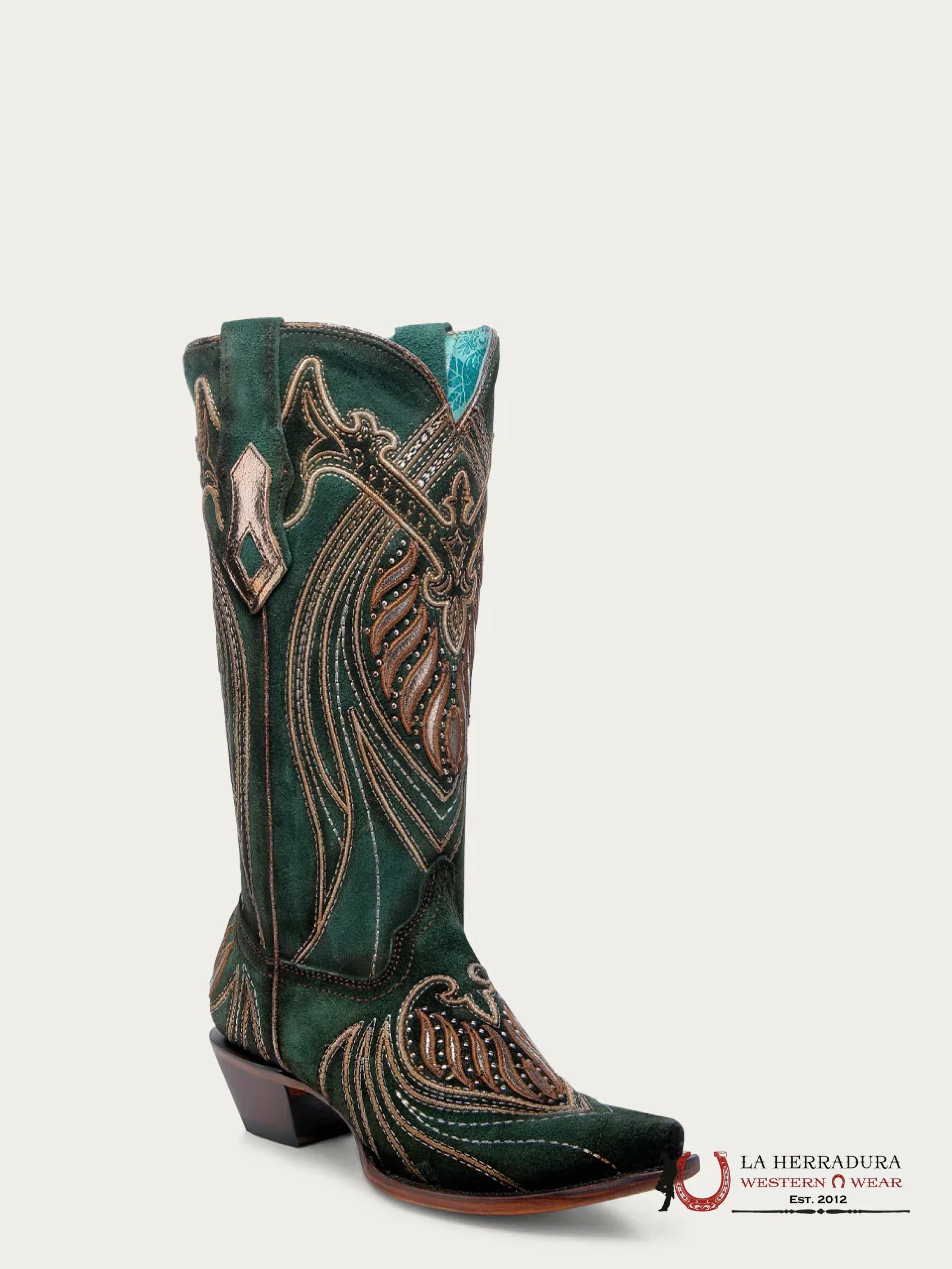 CORRAL WOMEN BOOT GREEN OVERLAY EMBROIDERY AND STUDS A4714 BOTAS MUJERES