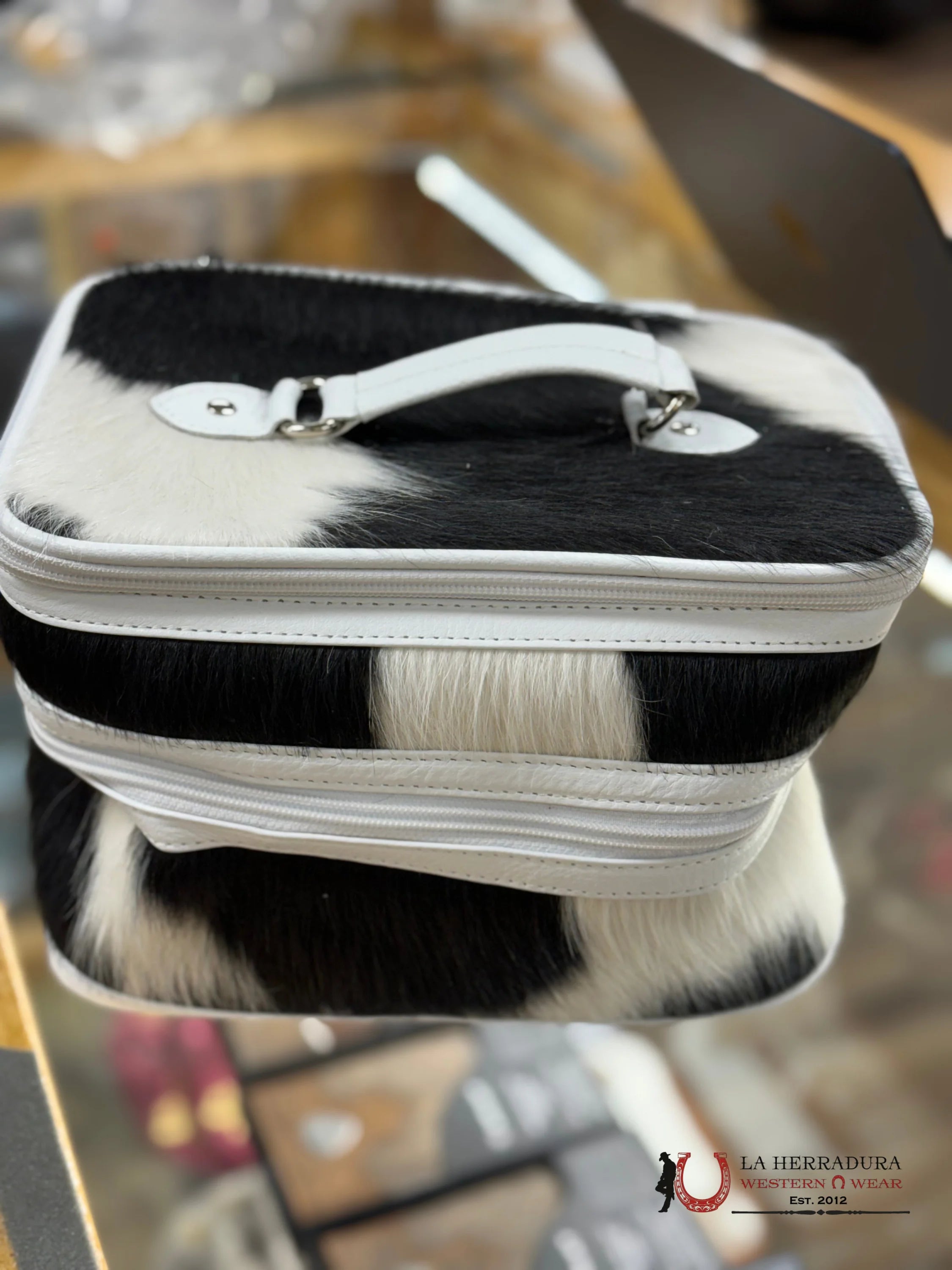 Cow Hide Black & White Jewelry Bag