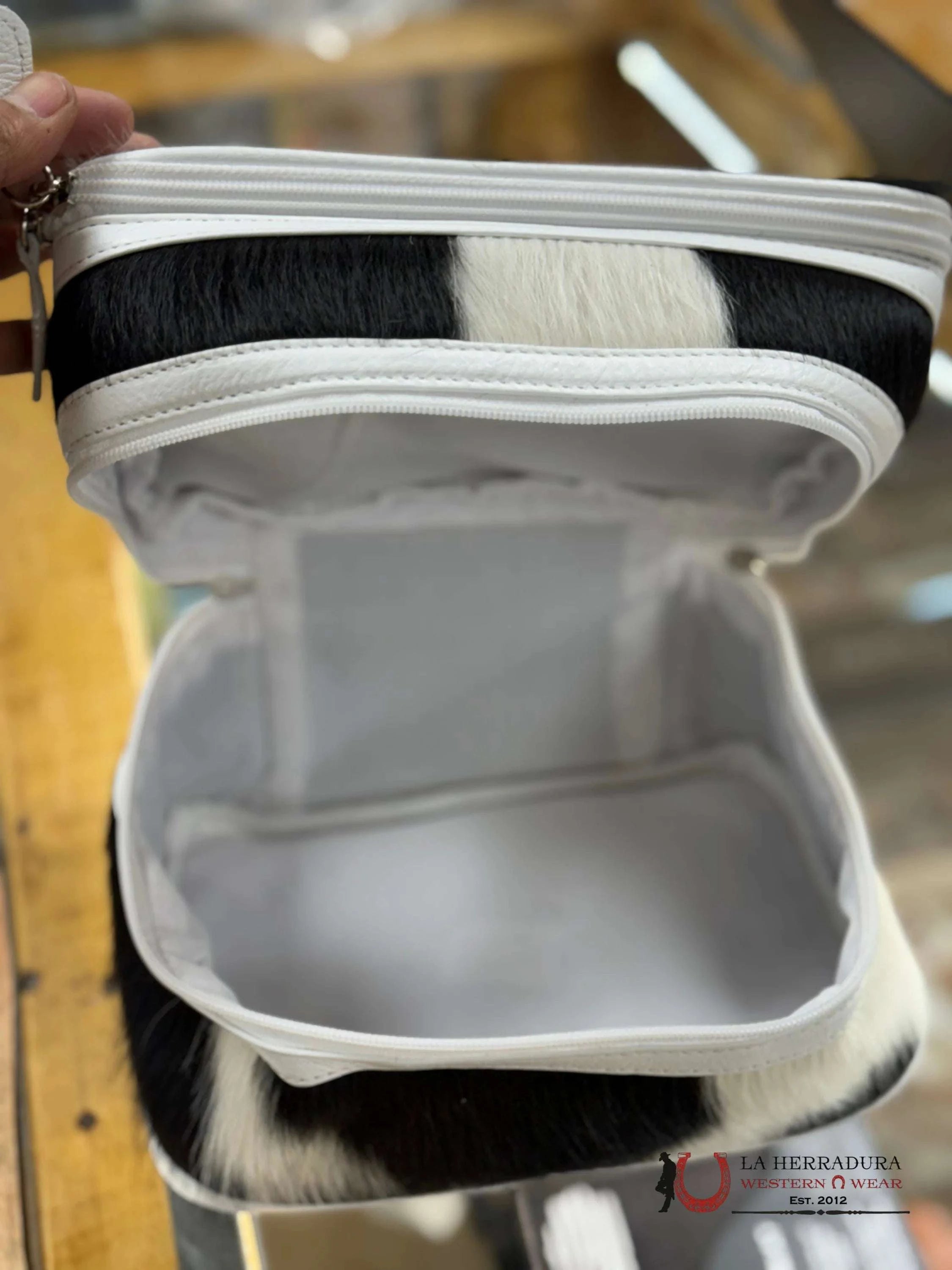Cow Hide Black & White Jewelry Bag