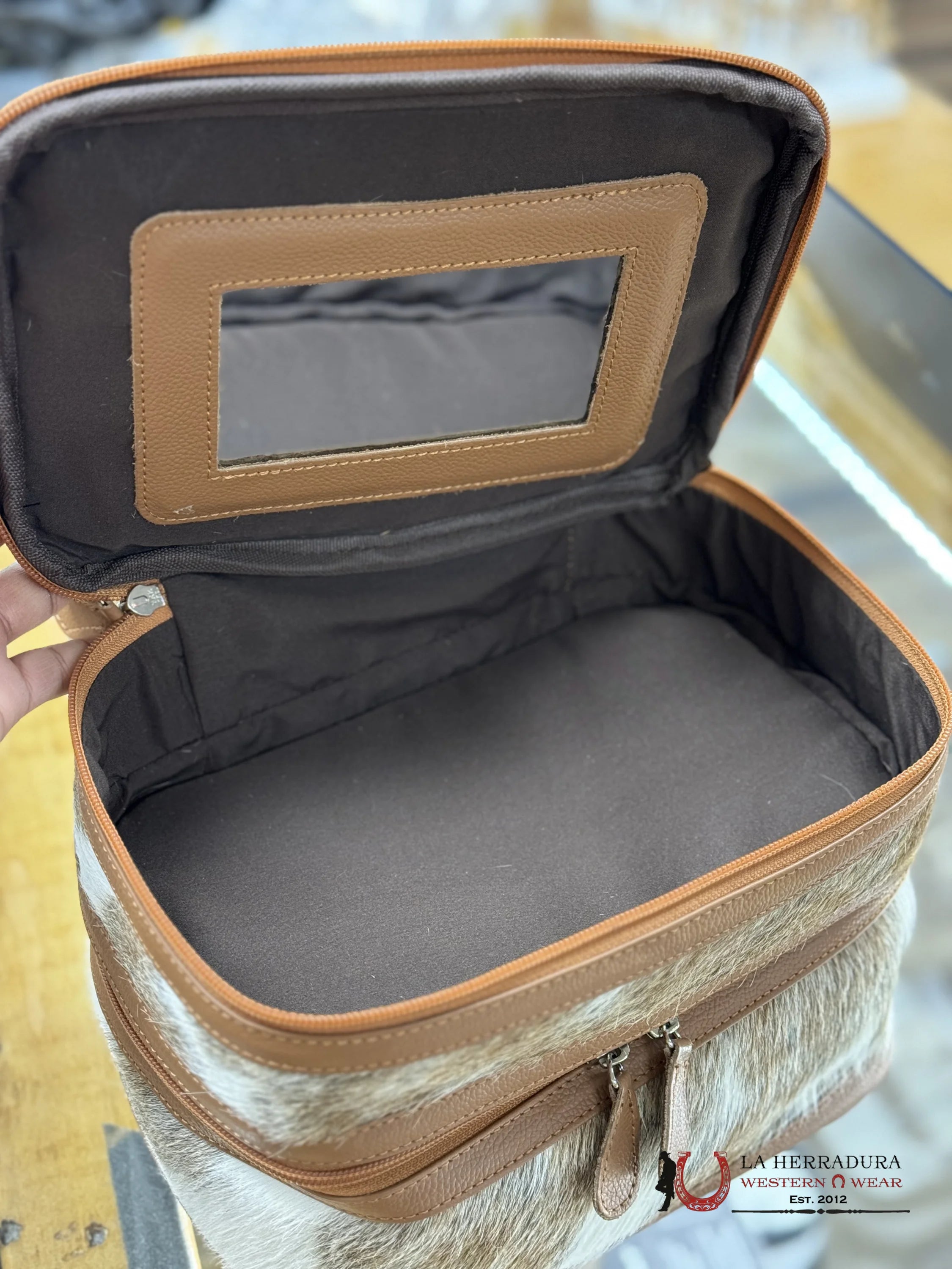 Cow Hide Brown & White Jewelry Bag