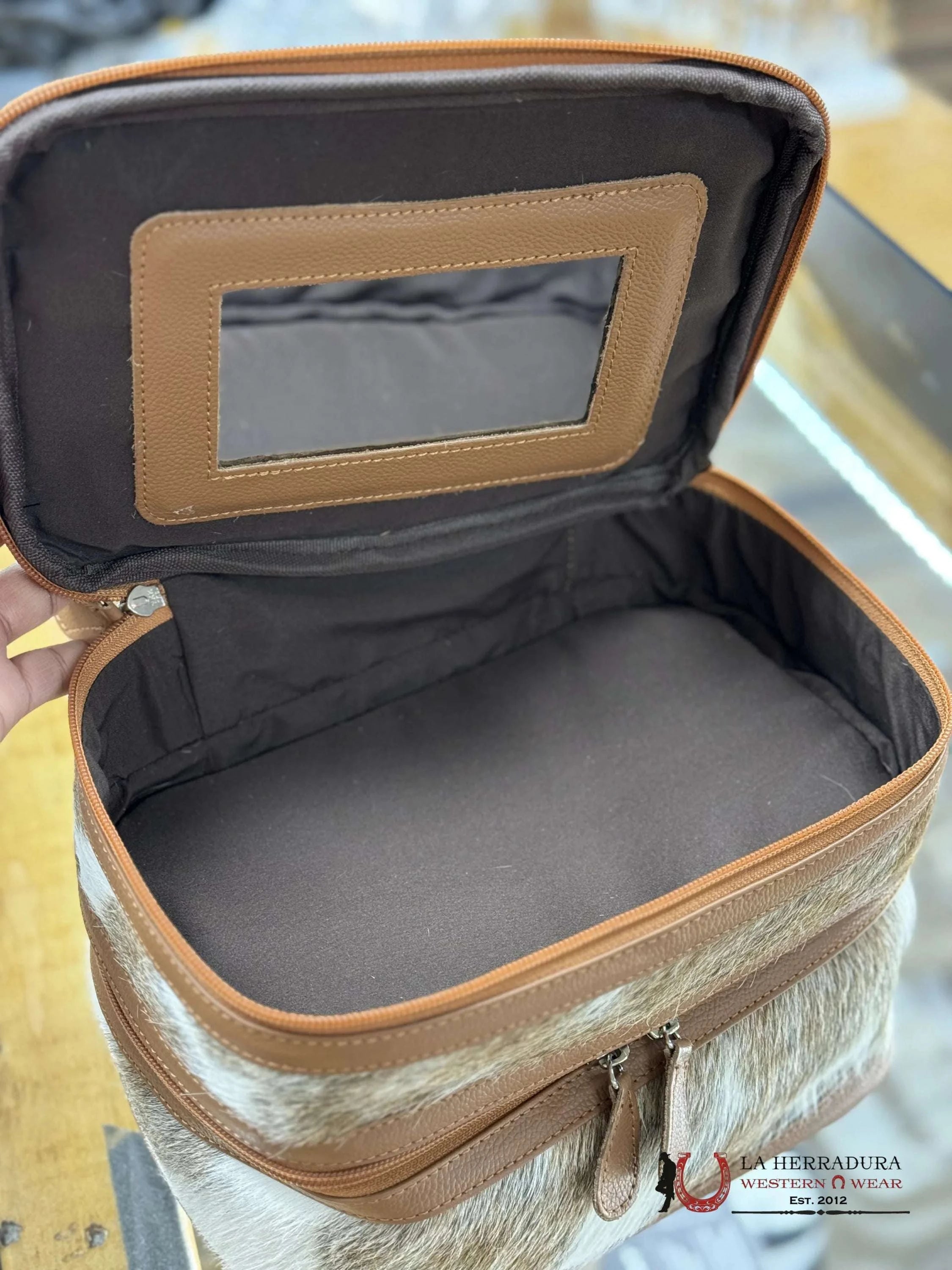Cow Hide Brown & White Jewelry Bag