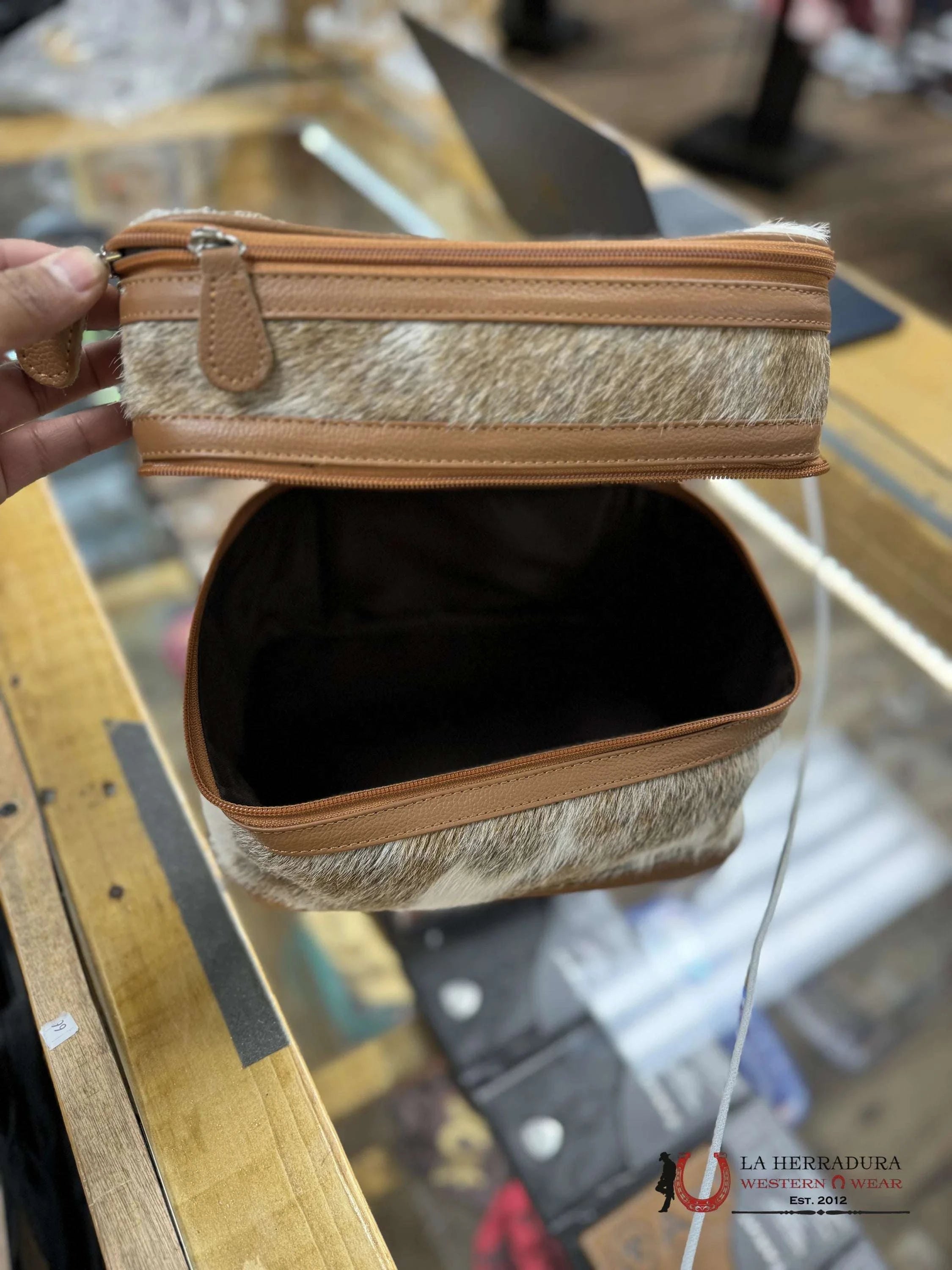 Cow Hide Brown & White Jewelry Bag