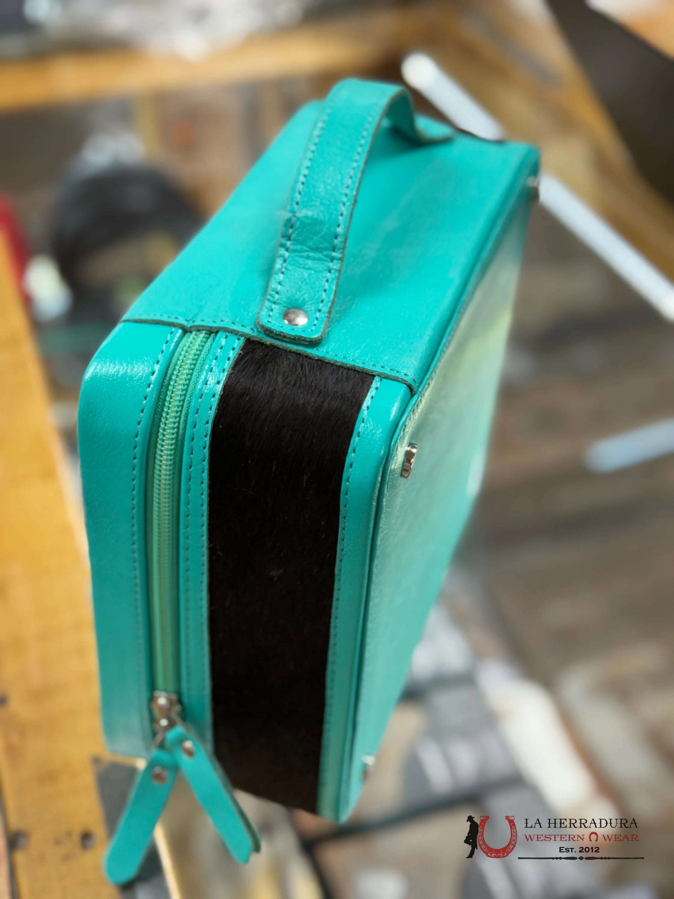 Cow Hide Turquise Jewelry Bag