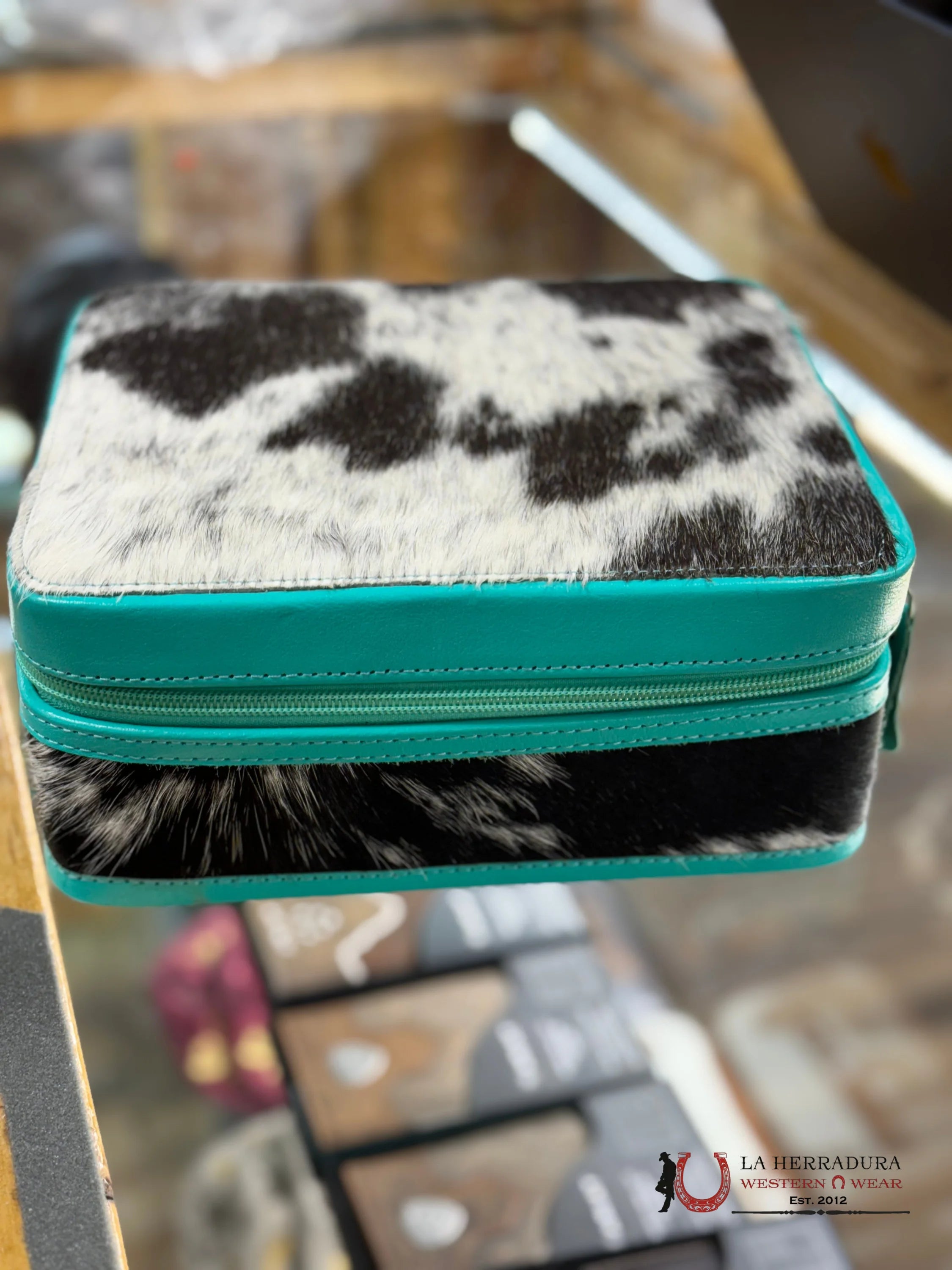 Cow Hide Turquise Jewelry Bag