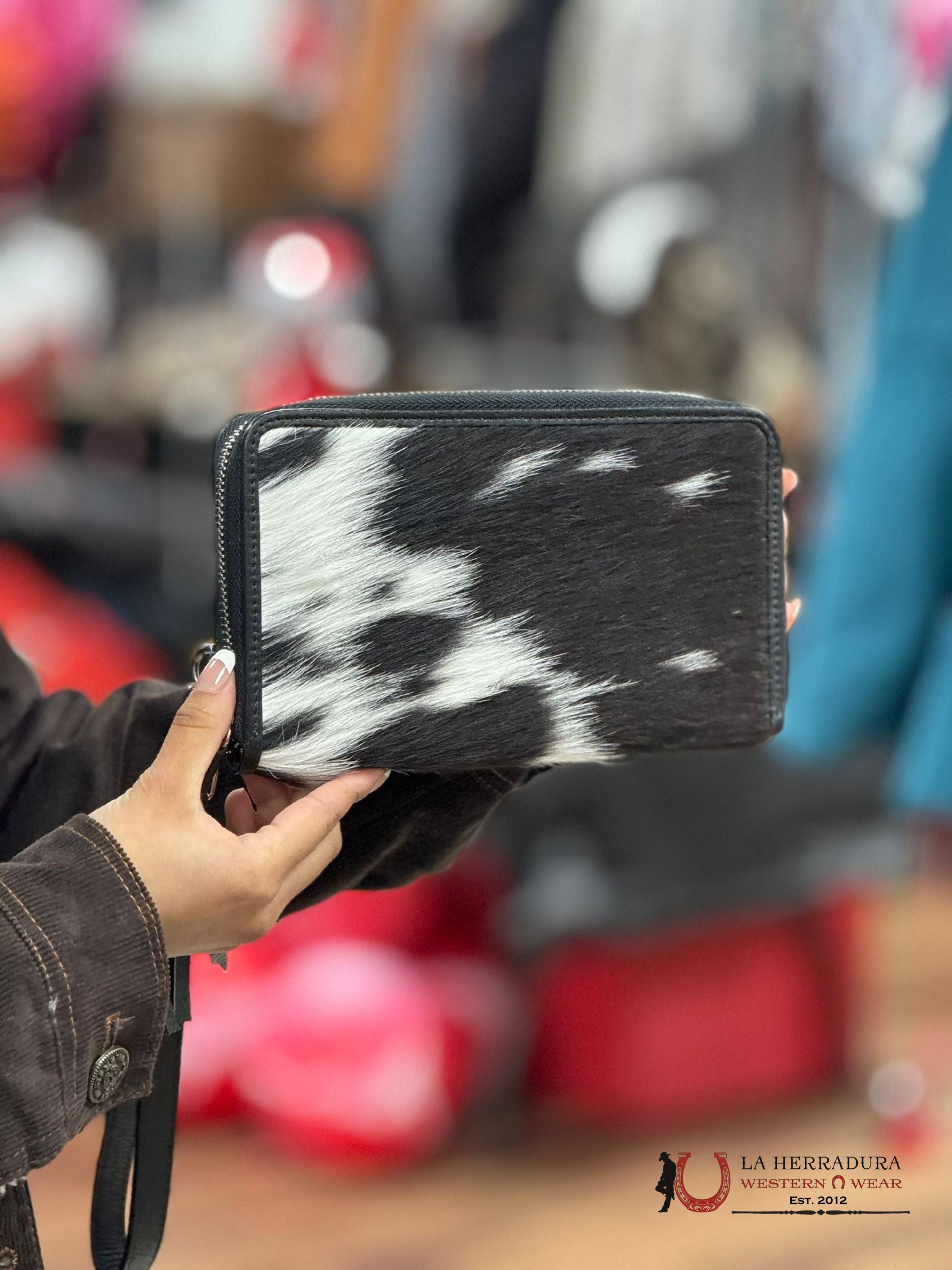 Cowhide Black & White Organizer Wallet