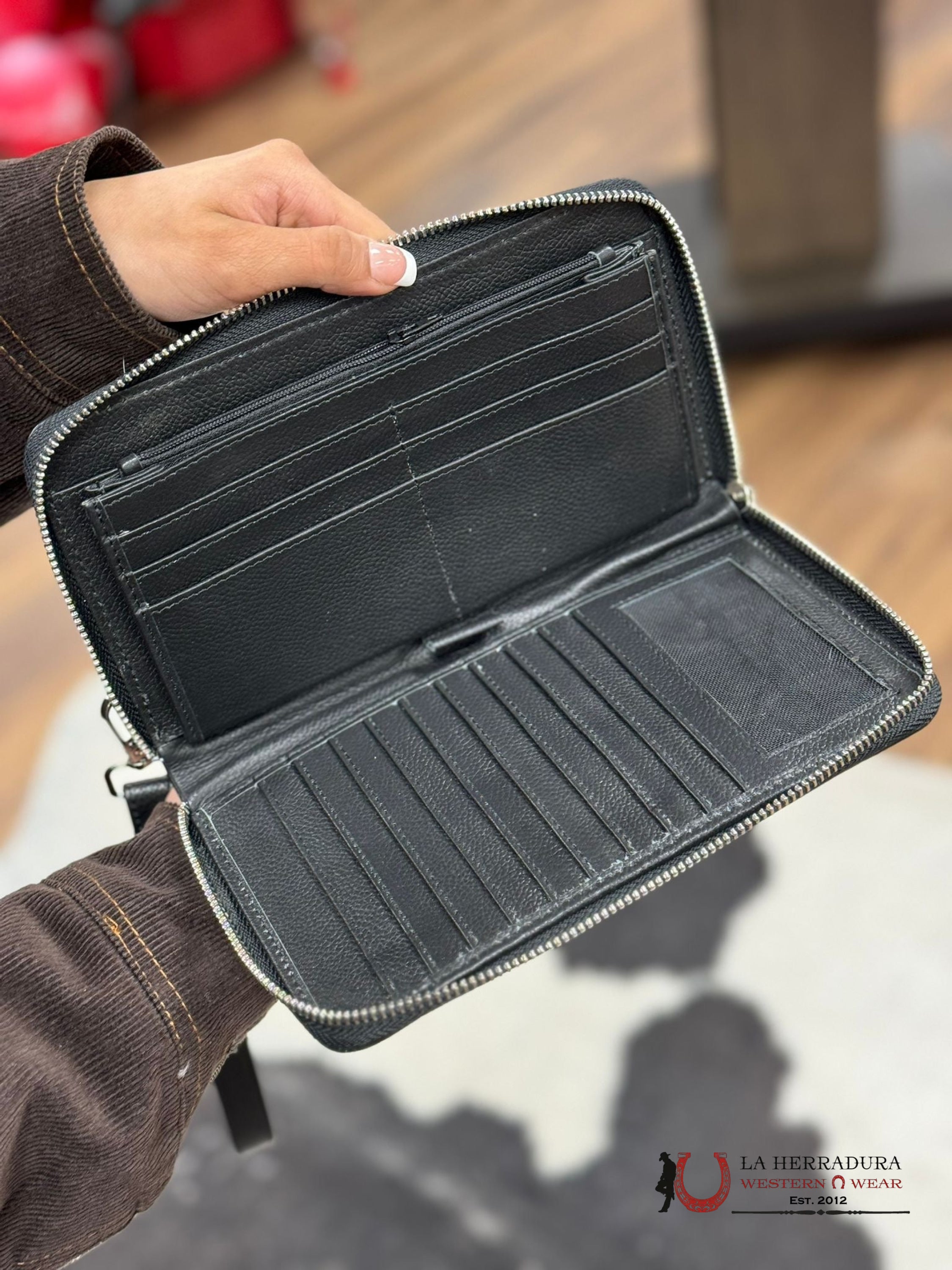 Cowhide Black & White Organizer Wallet