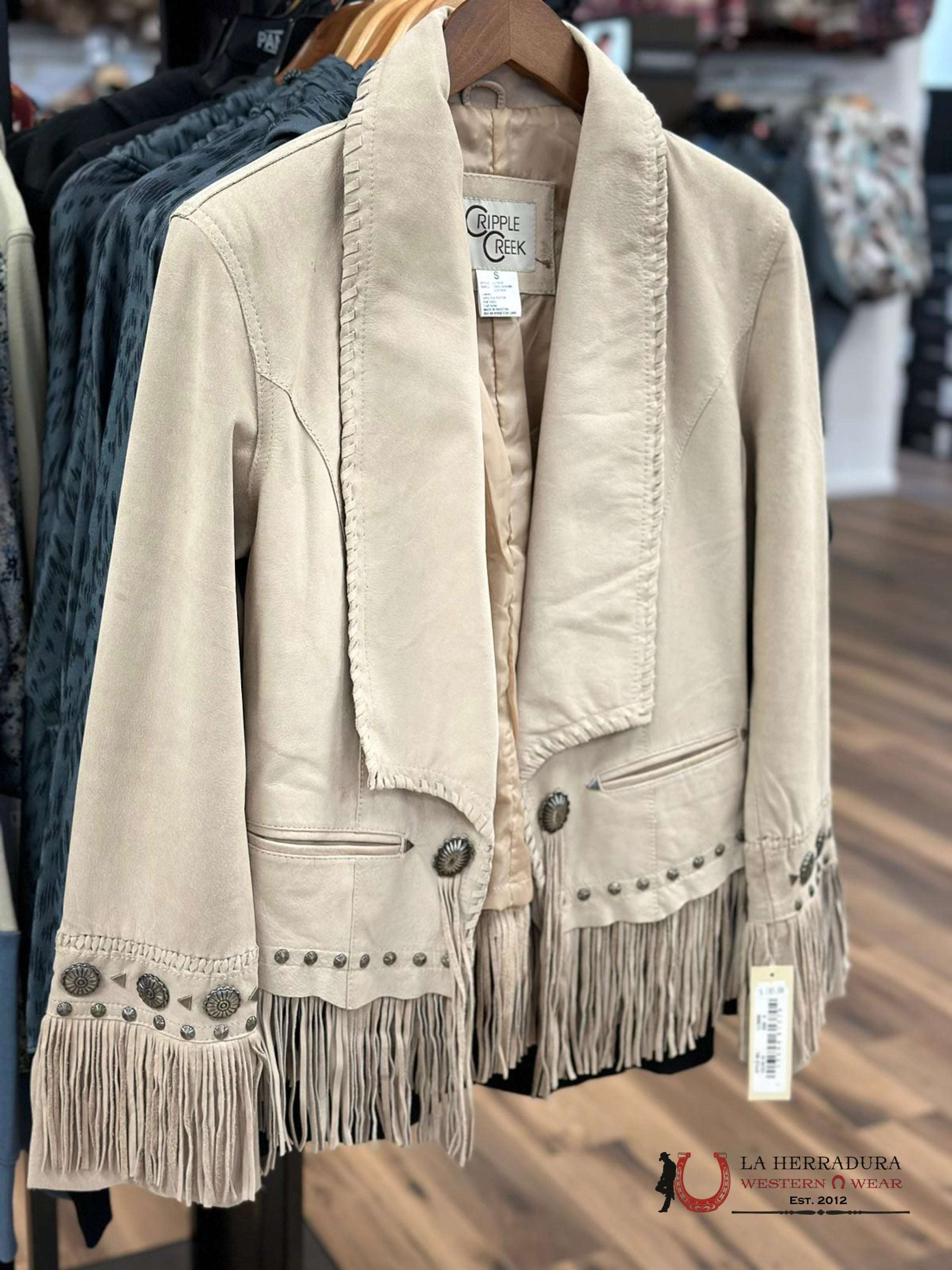 Cripple Creek Jacket Genuine Leather Brown On Fringe Ropa Mujeres