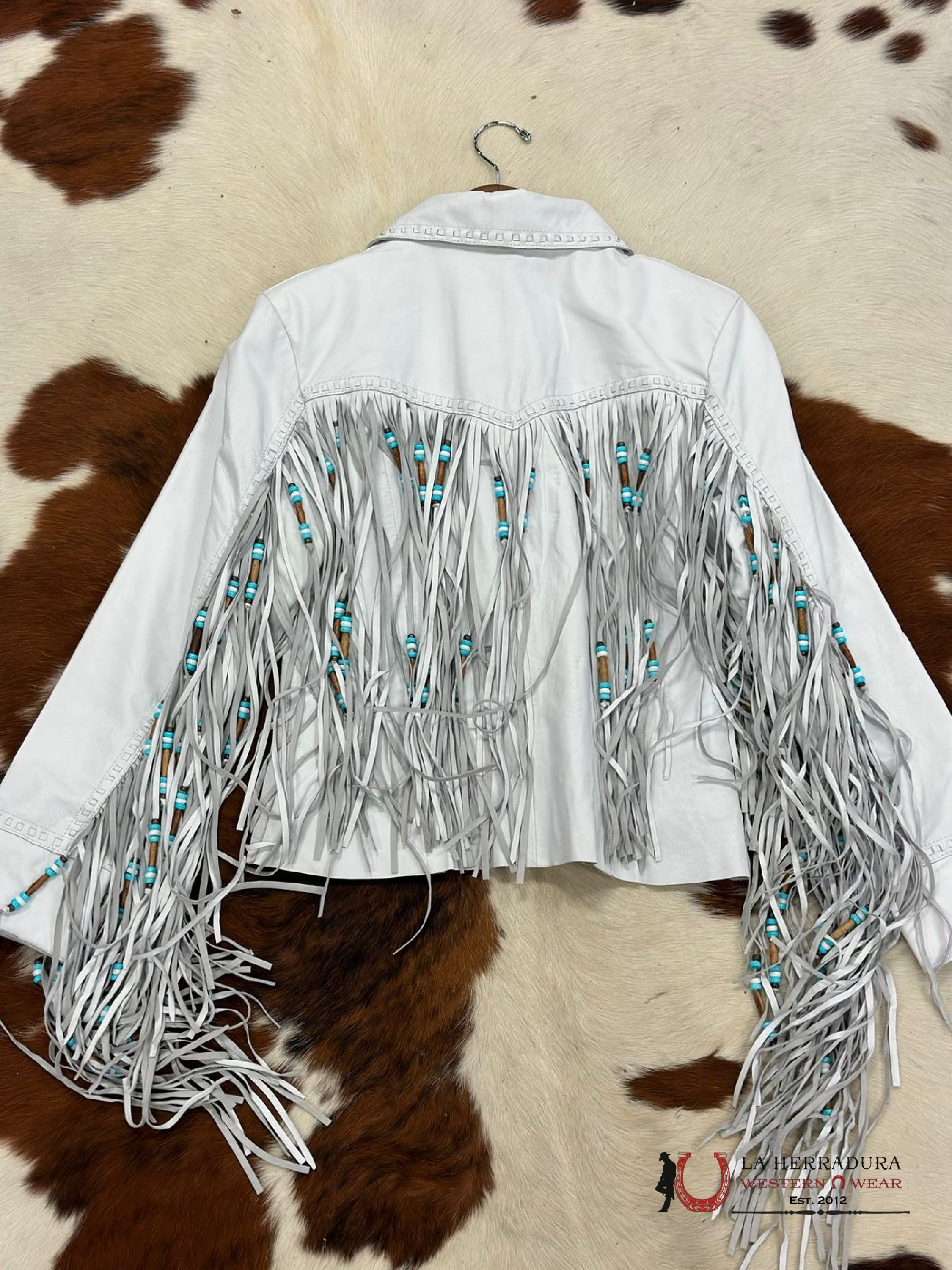 Cripple Creek Jacket Genuine Leather White On Fringe Ropa Mujeres