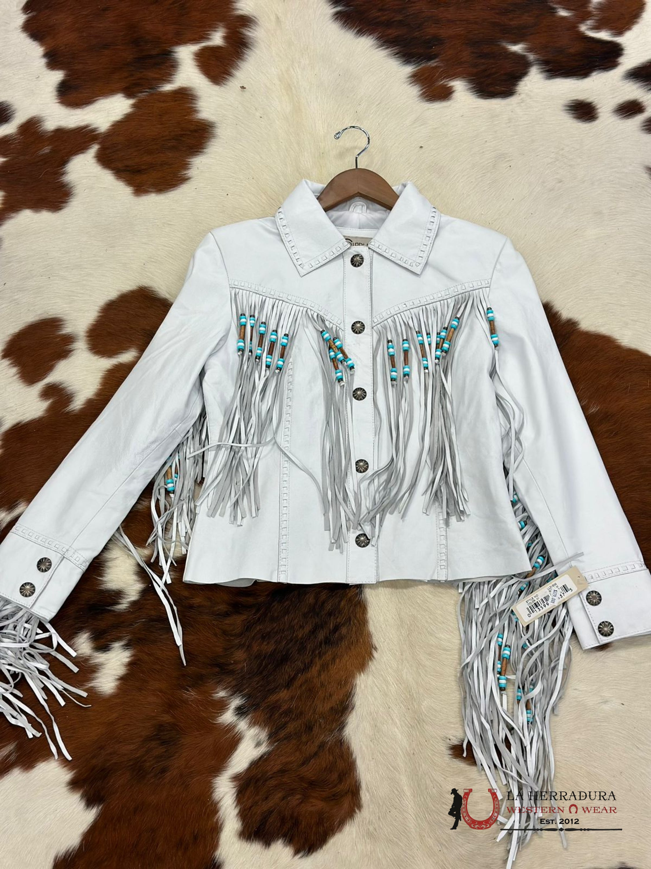 Cripple Creek Jacket Genuine Leather White On Fringe Ropa Mujeres