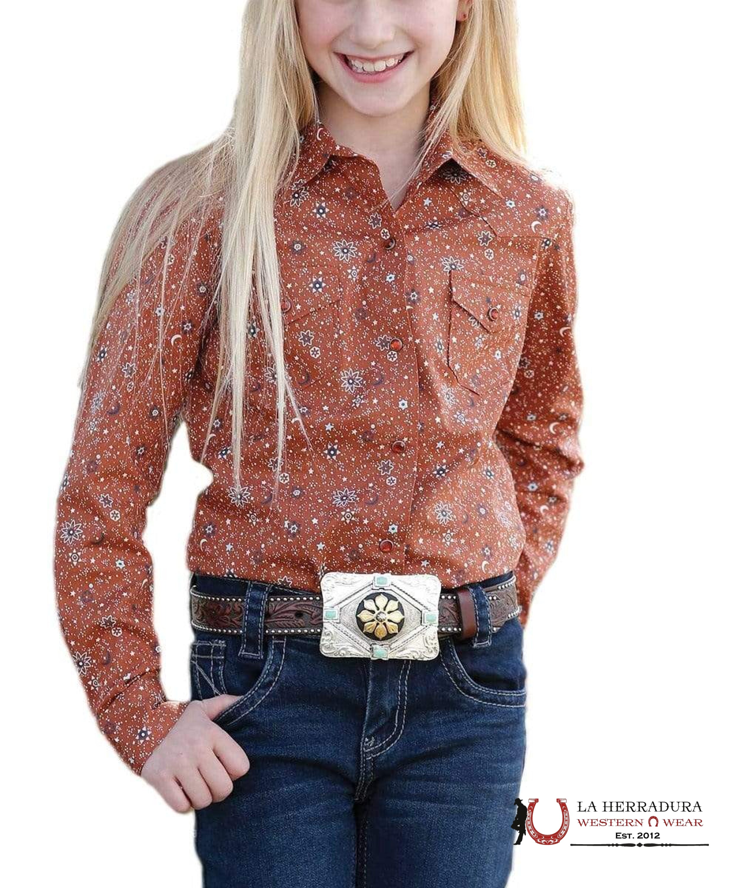 Cruel Girl’s Copper Print Snap Up Western Shirt CTW3230028 NIÑAS