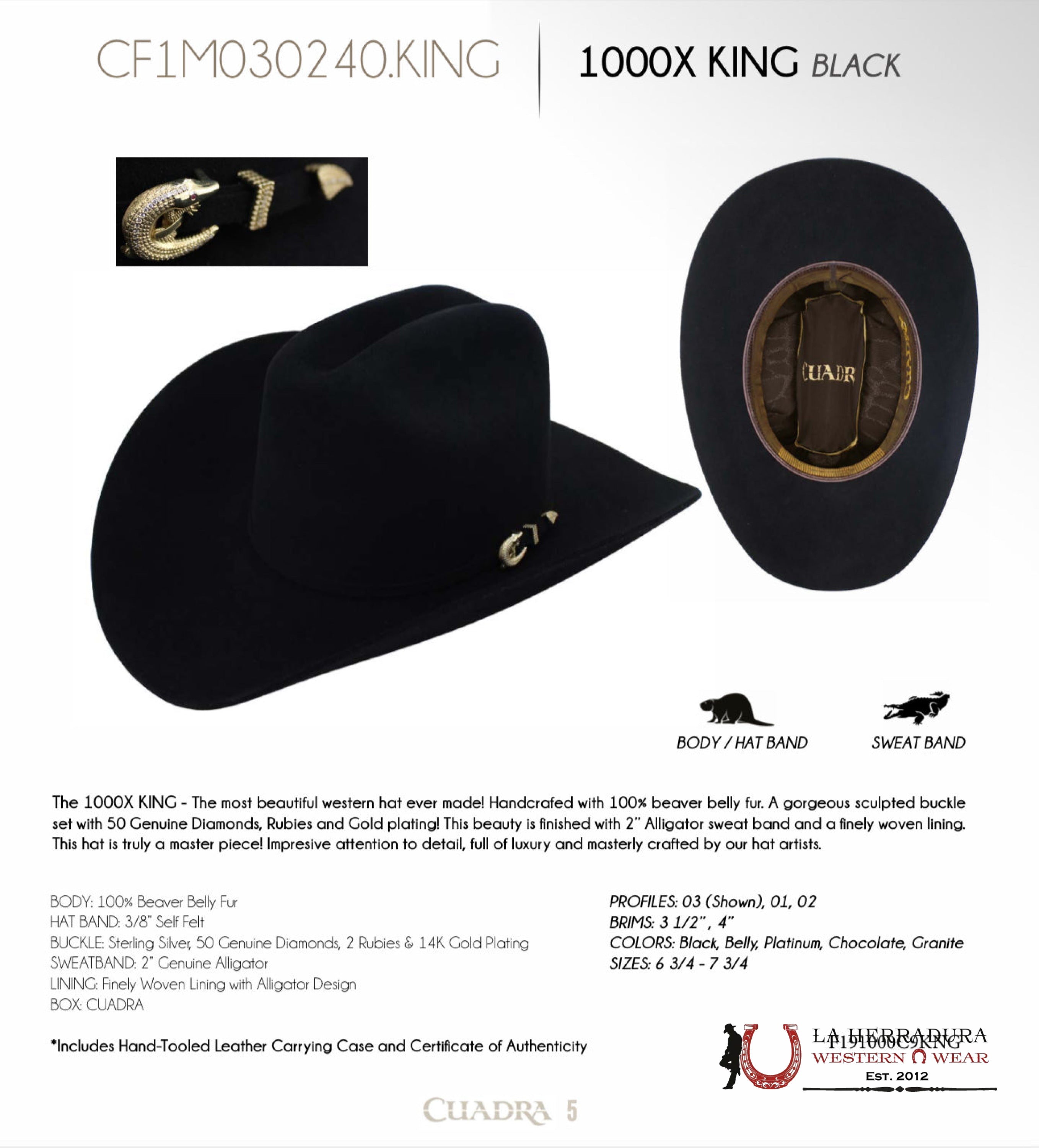 Cuadra 1000X The King Black Felt Hat Tejana