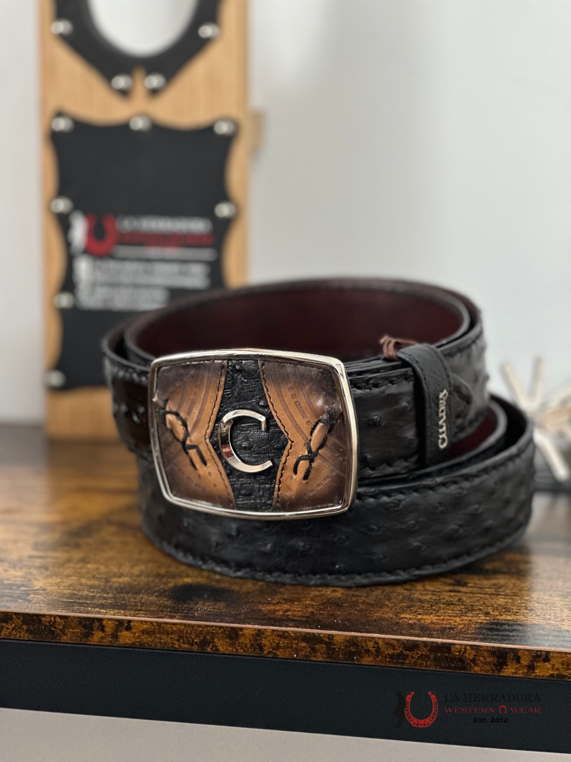 Cuadra Avestruz Complete Negro Belt Bc347 Cinturones Hombres