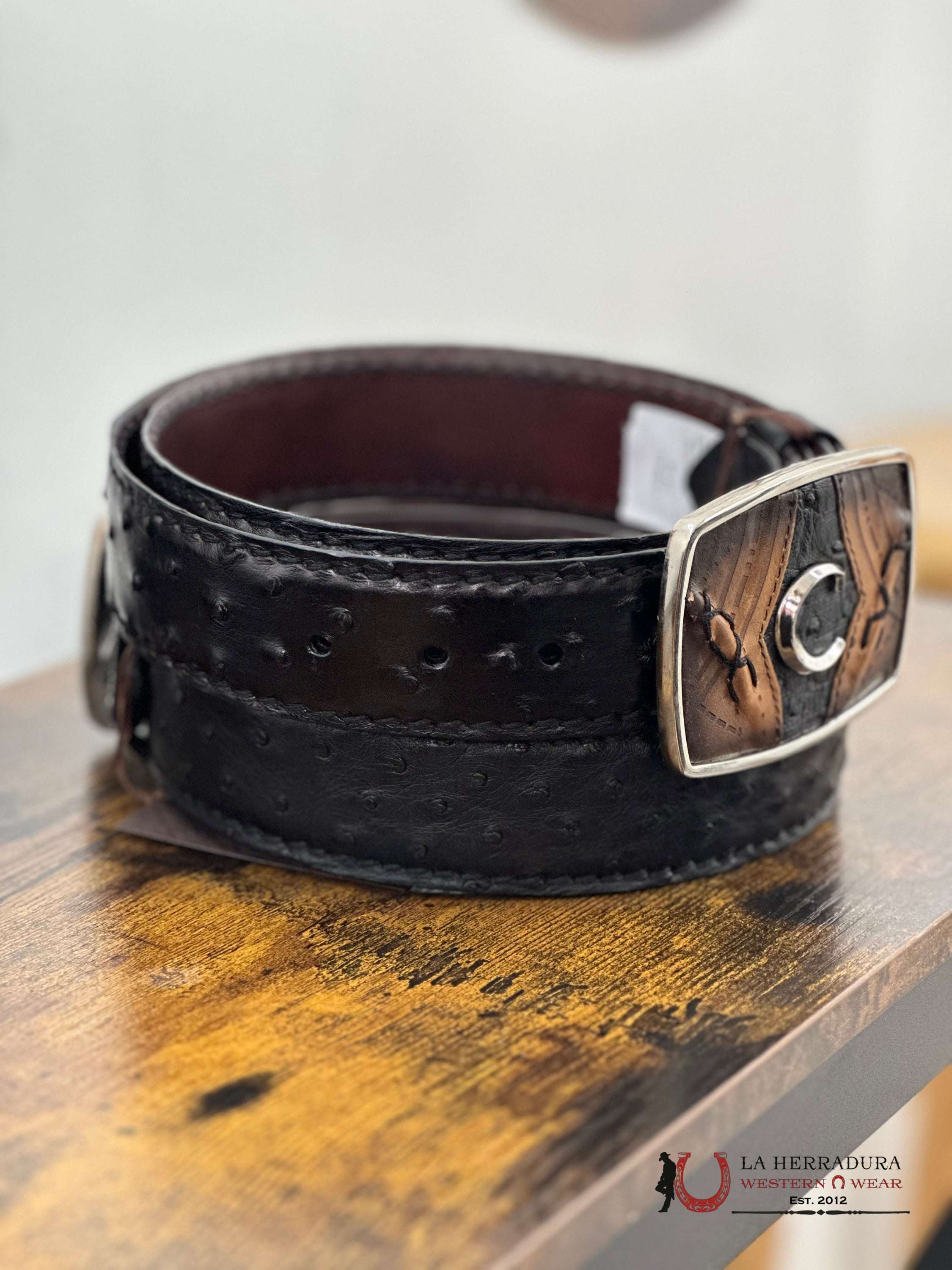 Cuadra Avestruz Complete Negro Belt Bc347 Cinturones Hombres