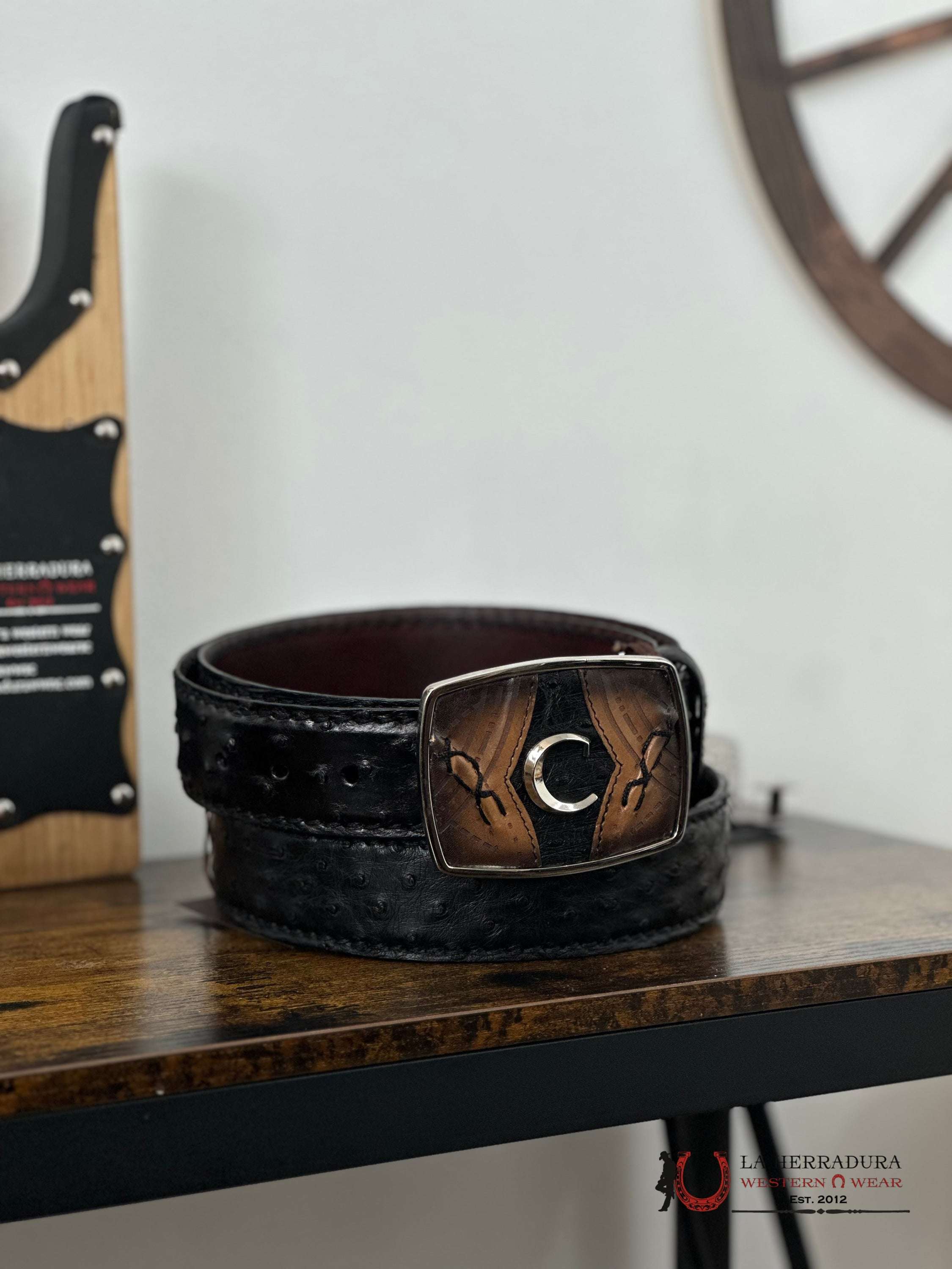 Cuadra Avestruz Complete Negro Belt Bc347 Cinturones Hombres