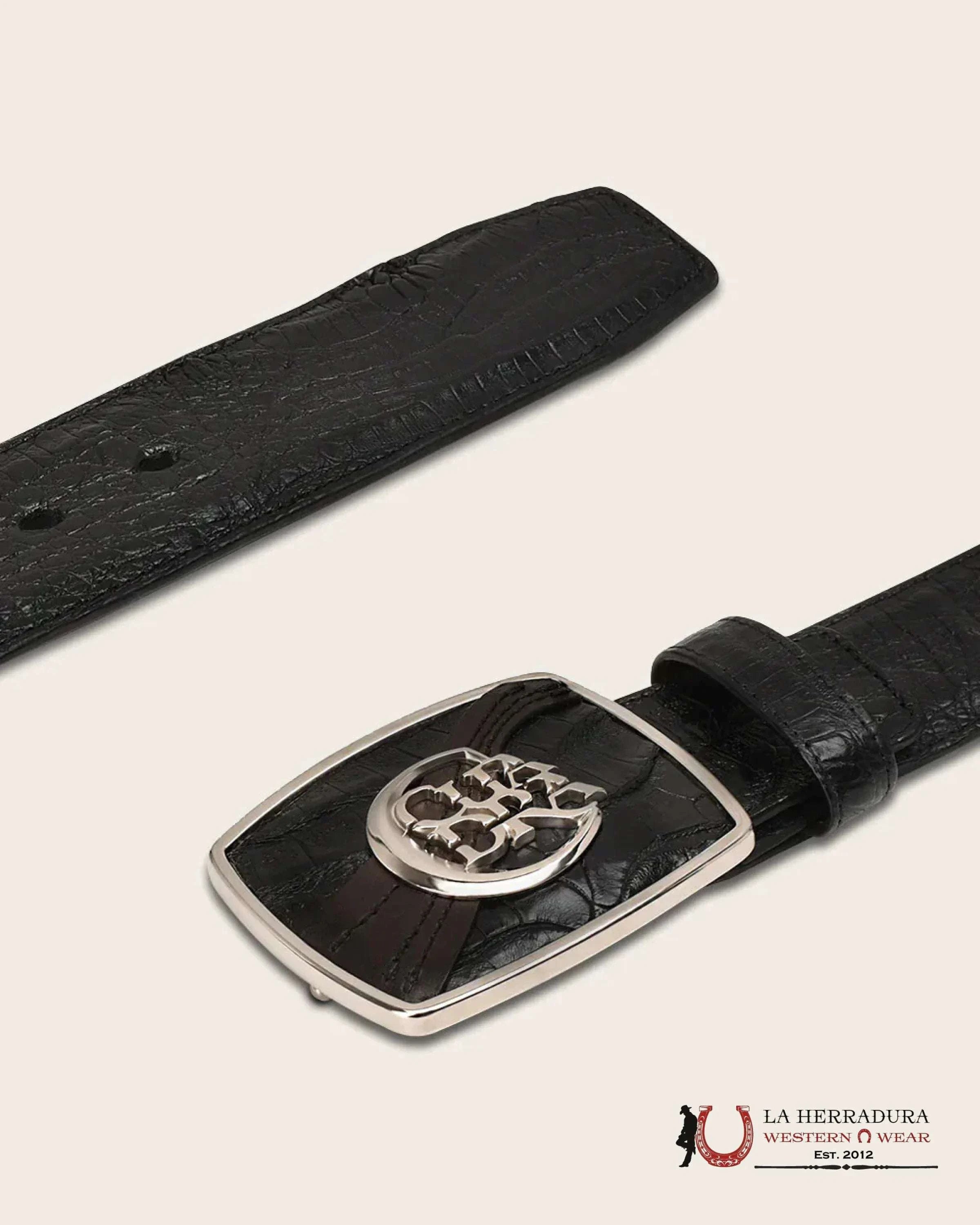 CUADRA BELT FUSCUS CAIMAN LOMO BELLY COMPLETE BELT CAIMAN SKIN ARAUCO CHOCOLATE CINTURONES HOMBRES