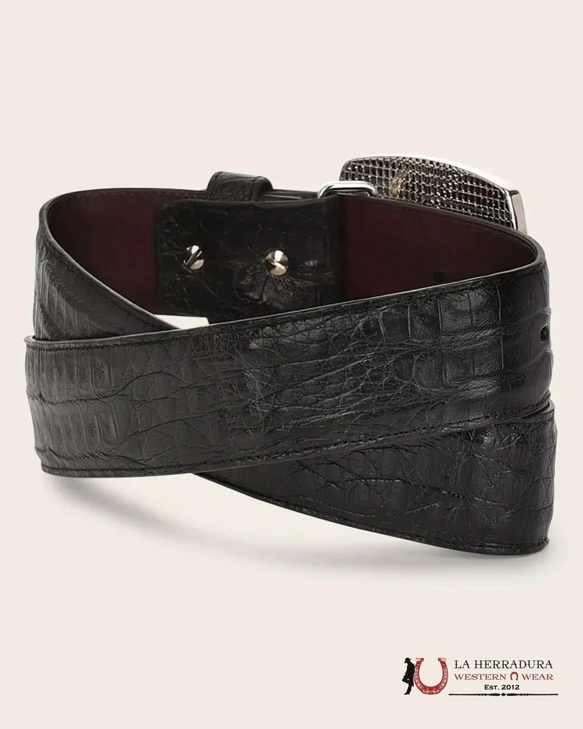 CUADRA BELT FUSCUS CAIMAN LOMO BELLY COMPLETE BELT CAIMAN SKIN ARAUCO CHOCOLATE CINTURONES HOMBRES
